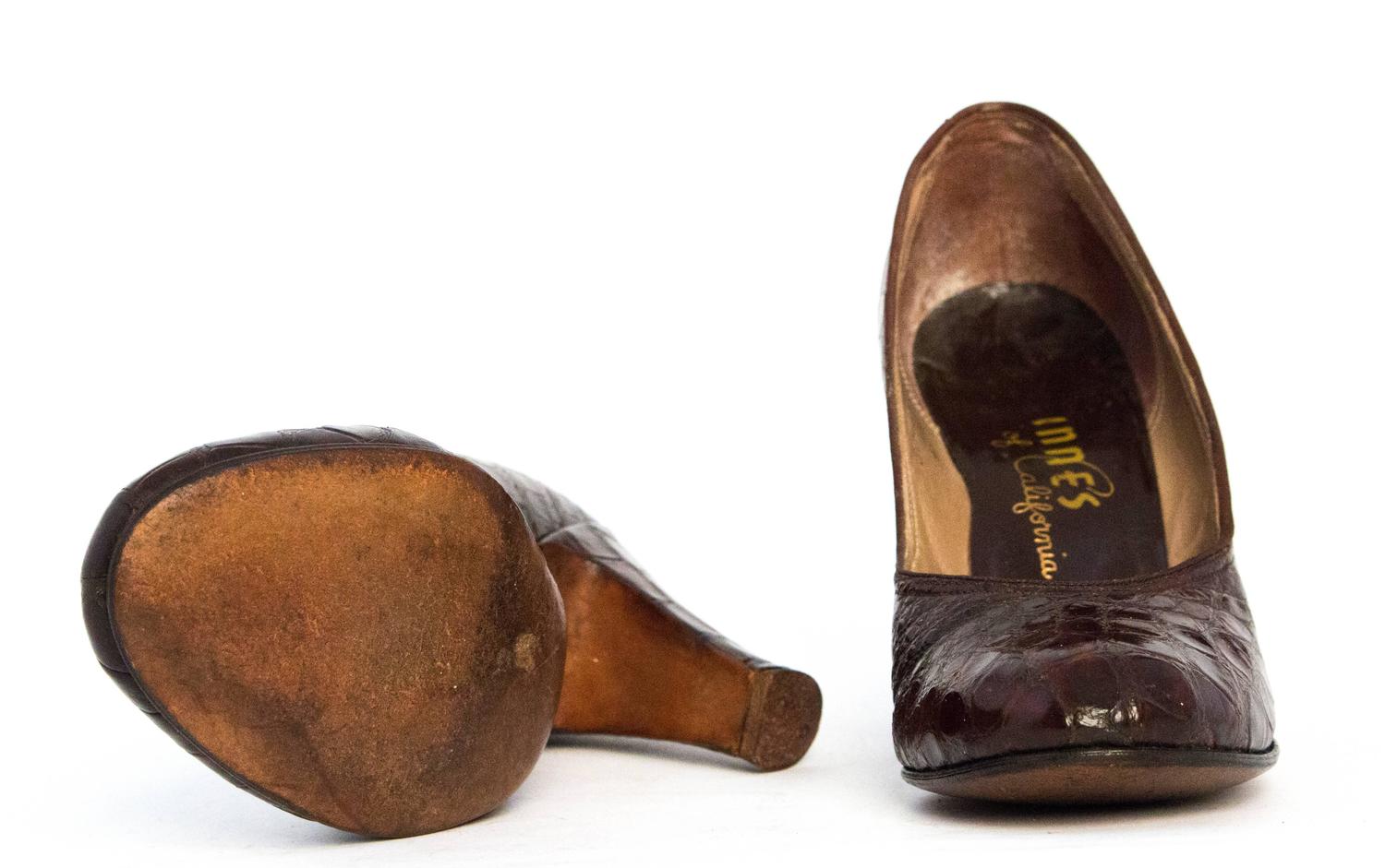 brown alligator pumps