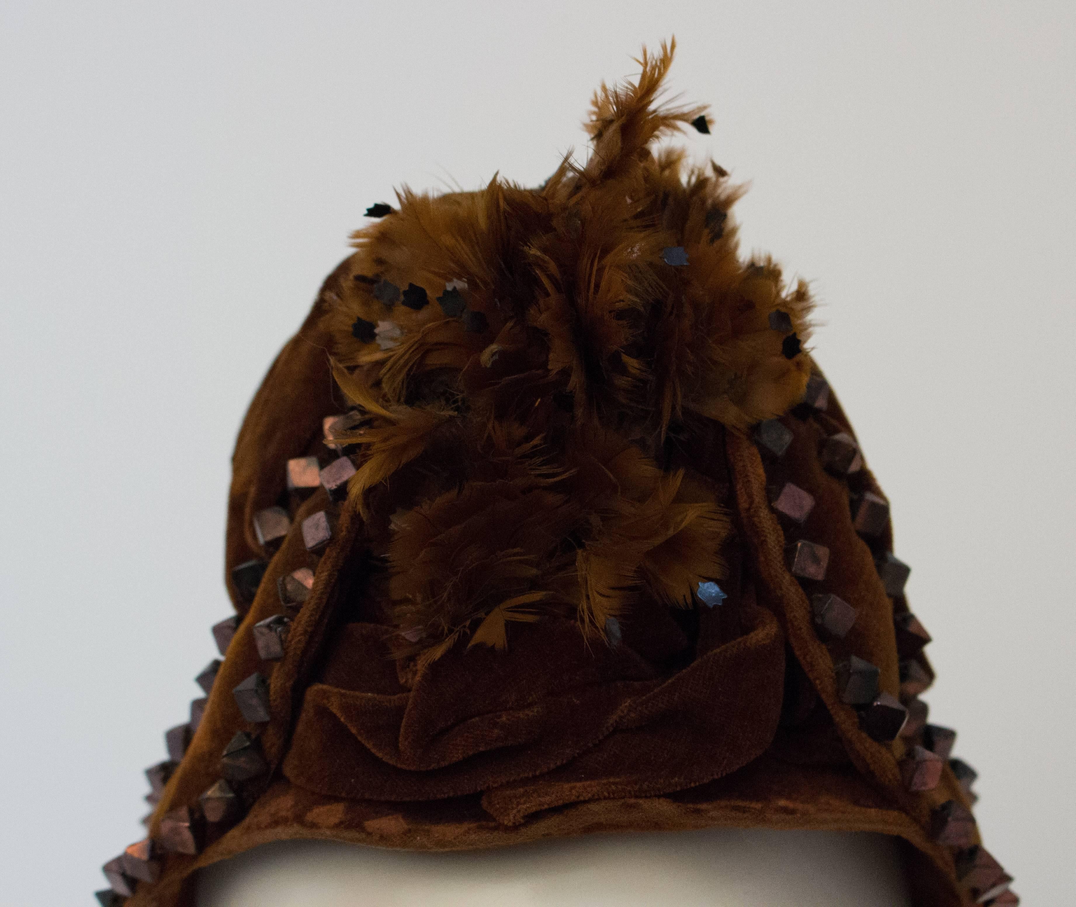 Victorian Brown Velvet Bonnet with Feathers.  In Excellent Condition In San Francisco, CA