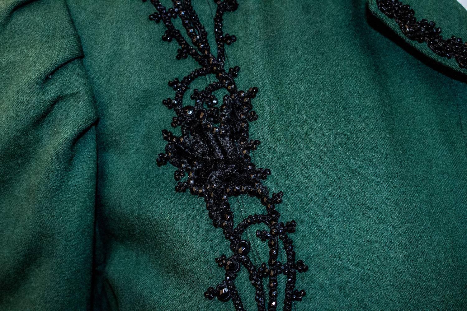 Black Victorian Green Wool with Jet Beading
