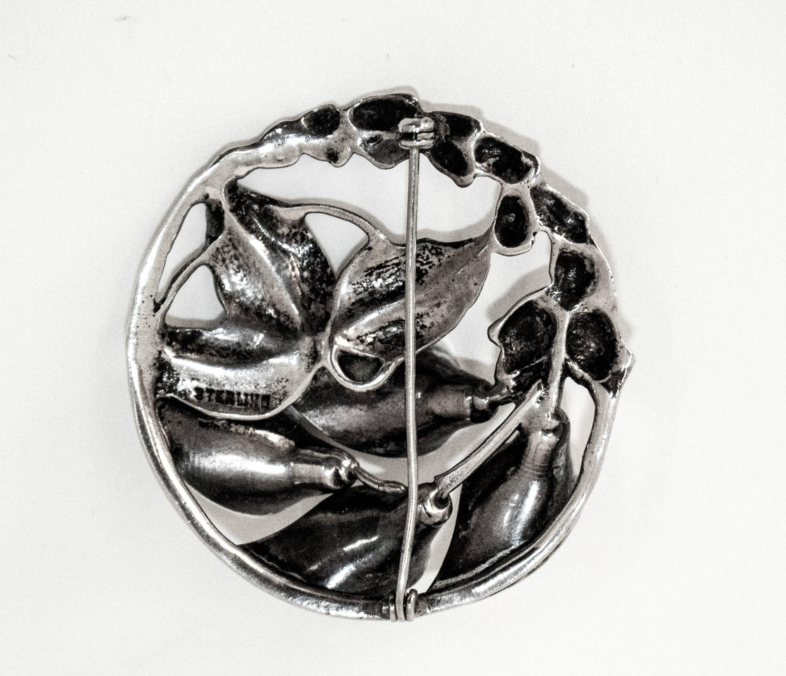 40s Sterling Silver 3-D Lilly Brooch. 
