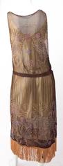 20s Brown Chiffon Dress with Peach Beading & Fringe