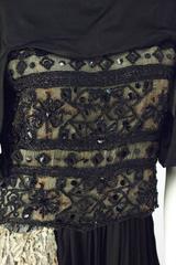 Edwardian Black Silk Evening Gown with Silver Lamé Lace & Beading