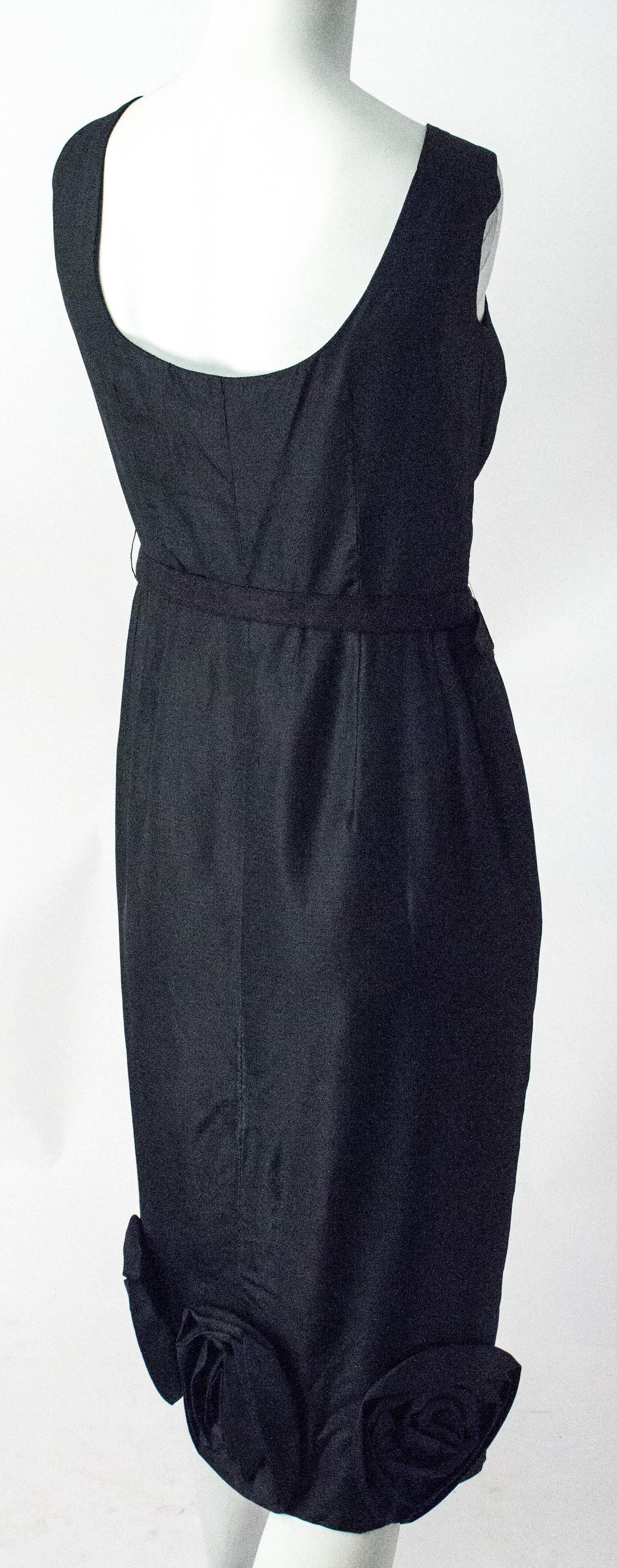 50s Black Silk Rose Dress In Excellent Condition For Sale In San Francisco, CA