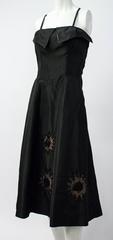 50s Black Taffeta w/ Bead Detail Evening Dress Suit