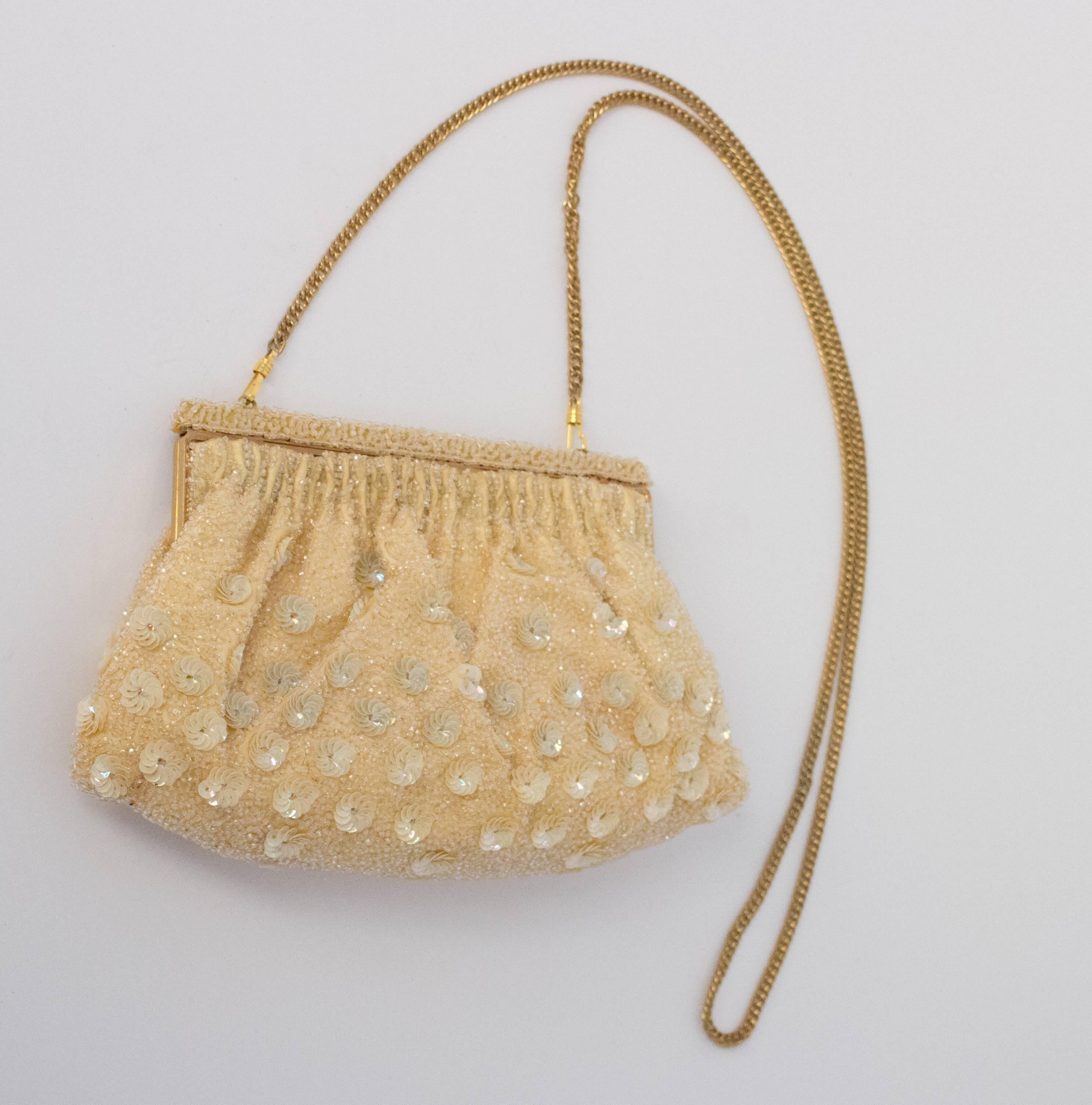 60s Beaded Evening Purse. Hand beaded in France.