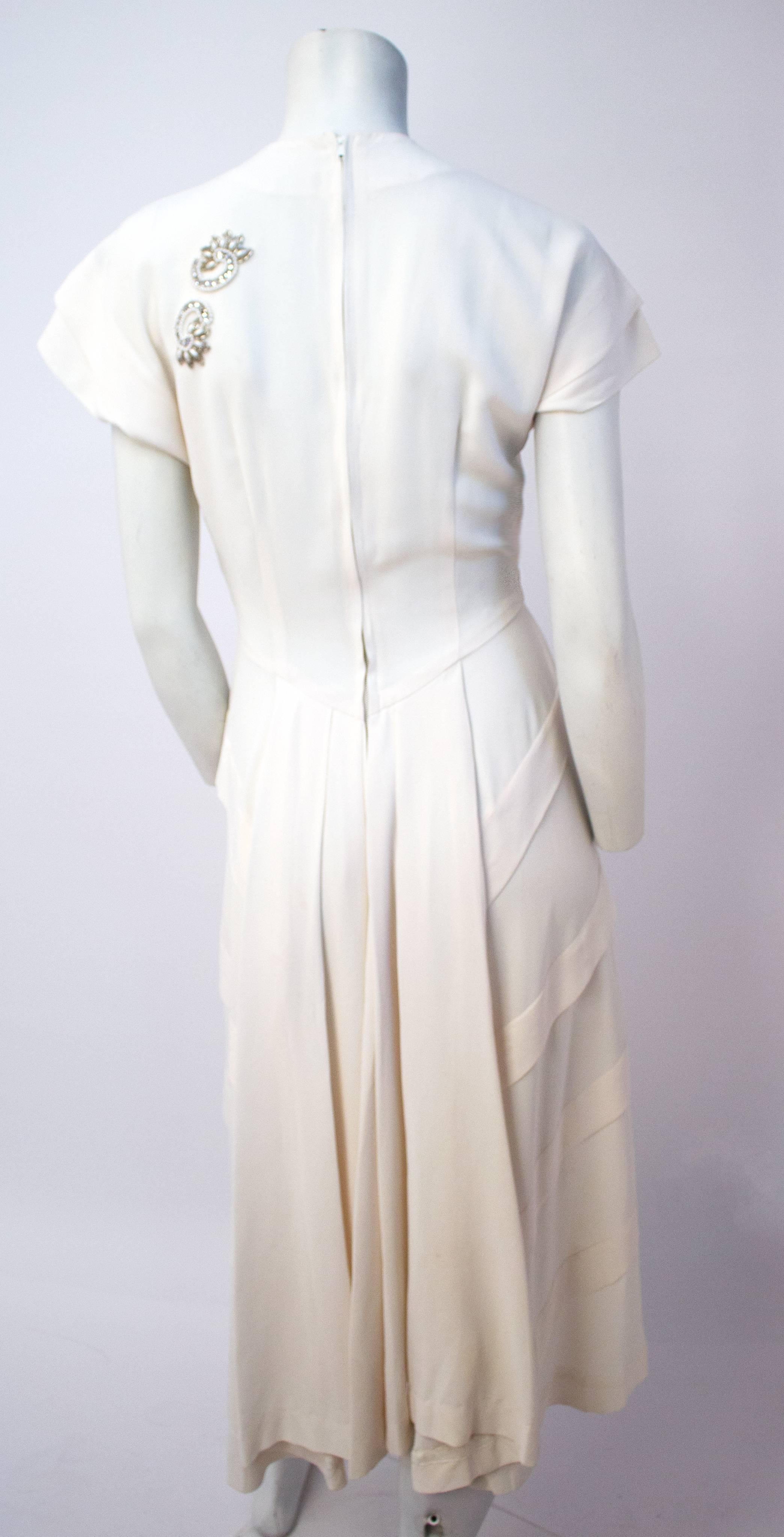Women's 40s White Dress with Hand Beaded Appliqué