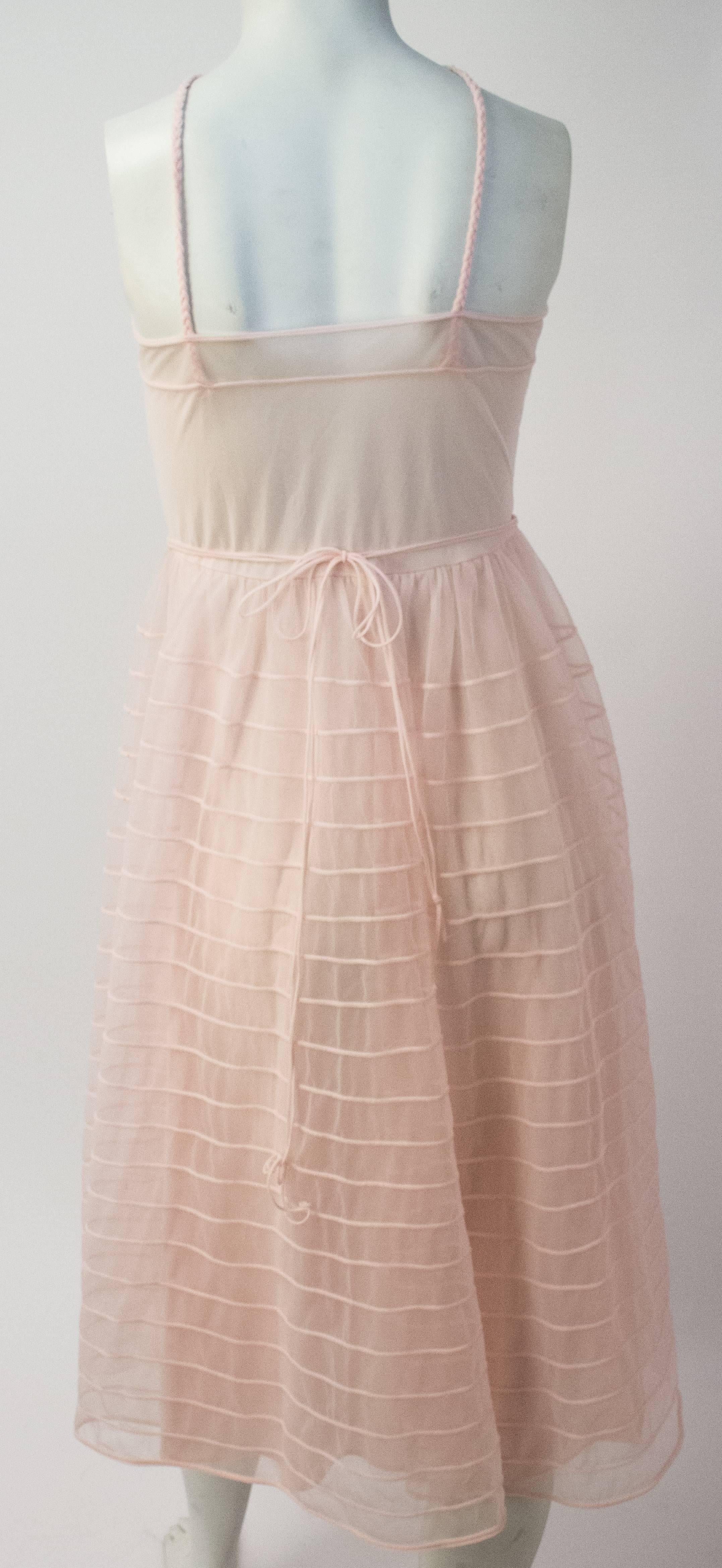 50s Pink Mesh Nightgown. Fully lined. No closures.