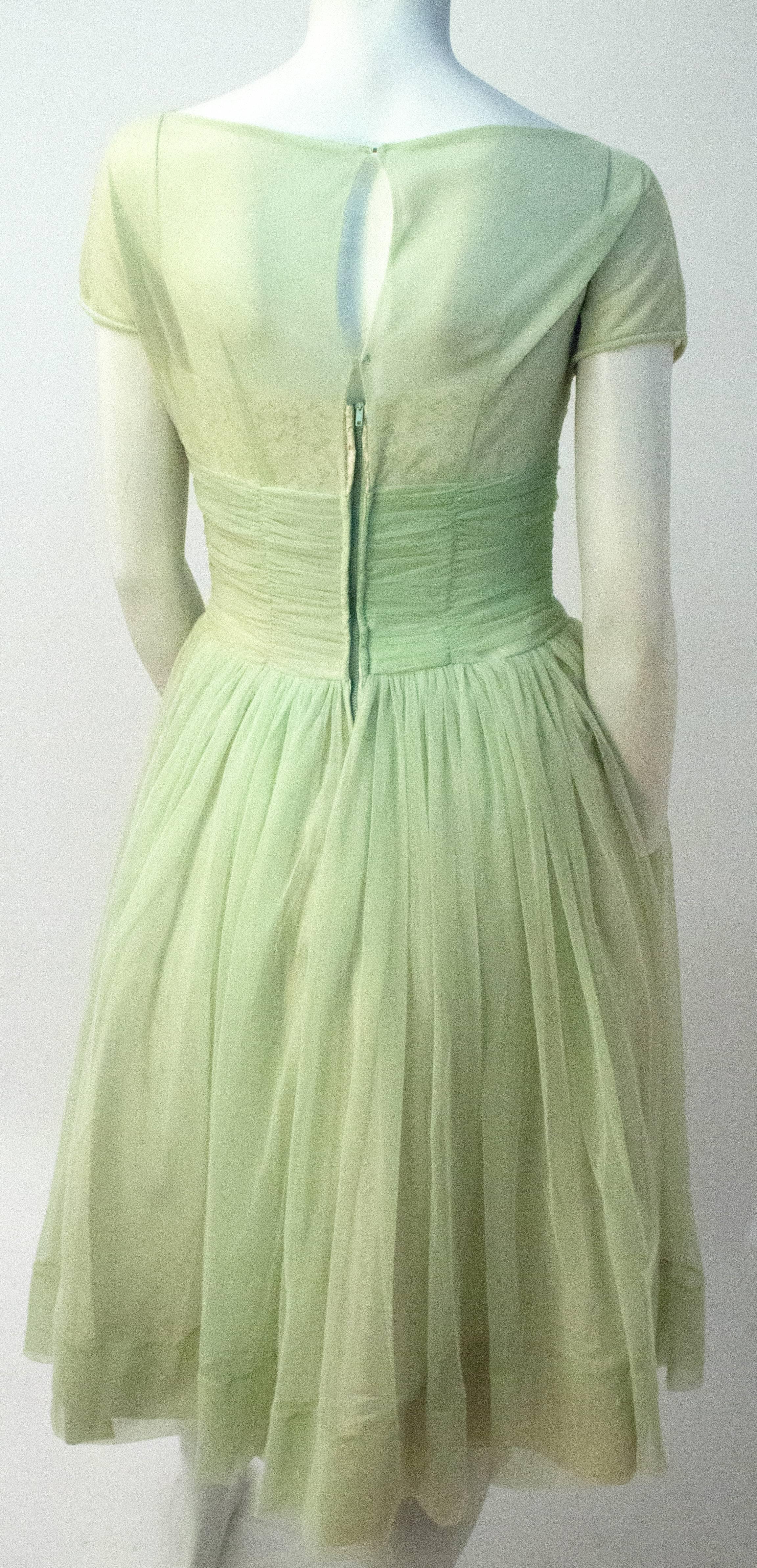 Beige 50s Pale Green Chiffon Party Dress