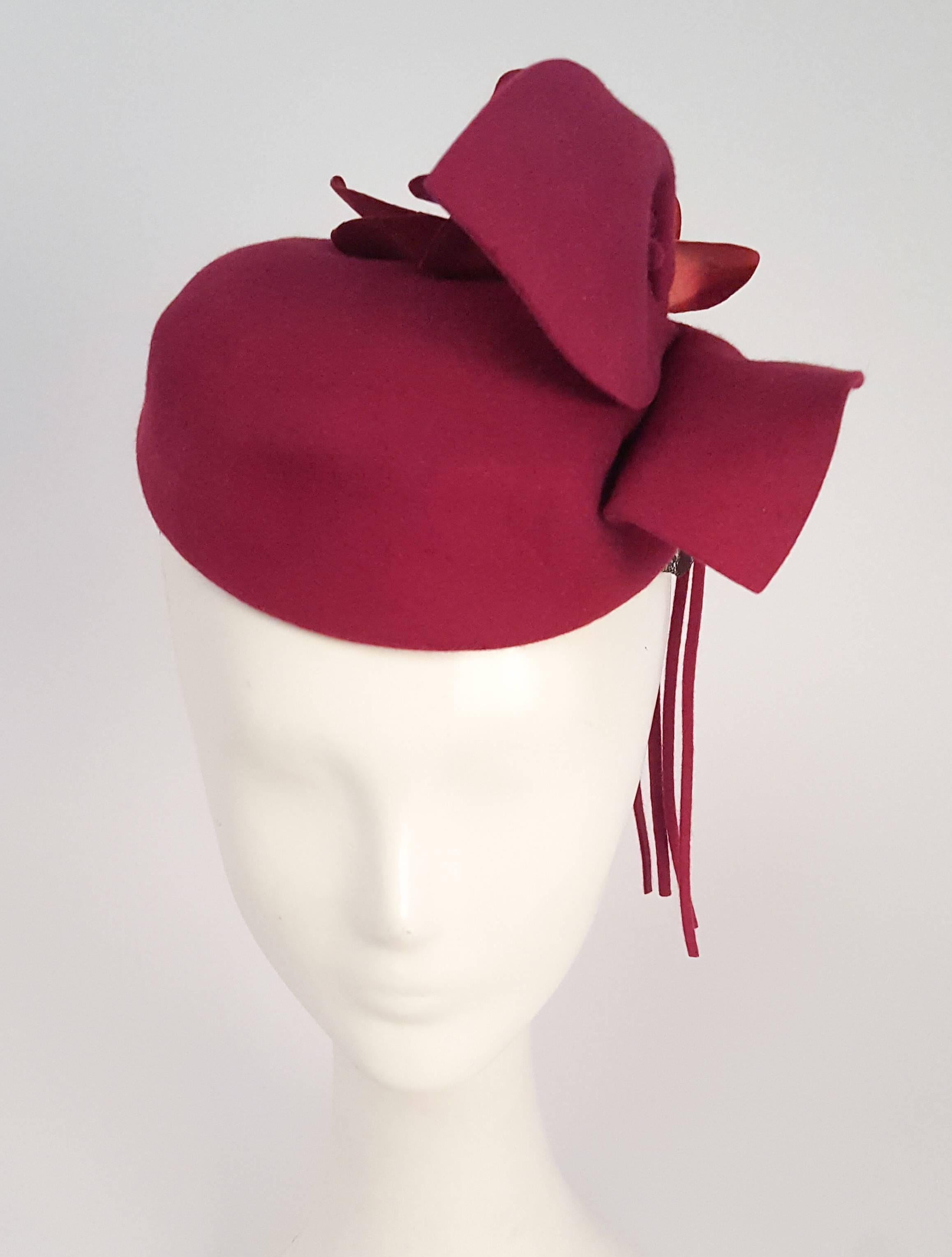 Red 1940s Magenta Felt Flower Fashion Hat