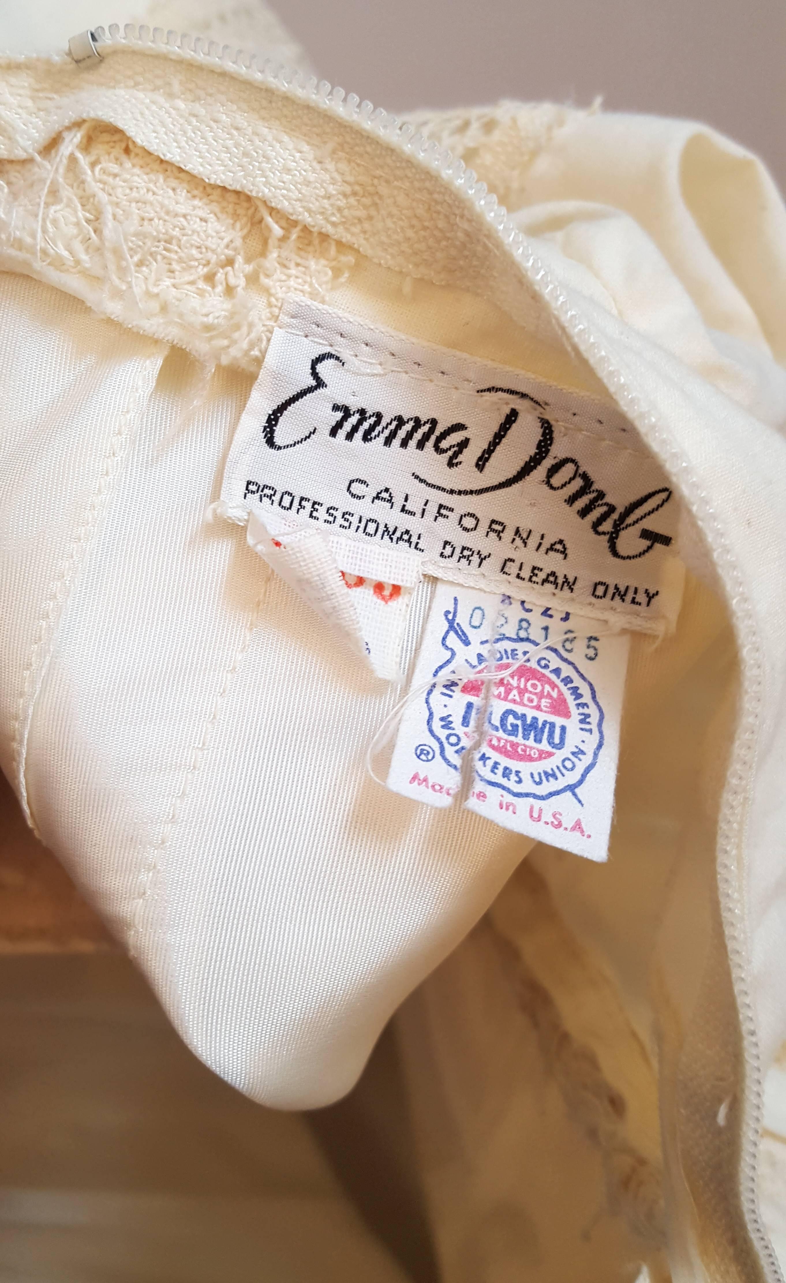 Beige 70s Emma Domb Medieval Style Cotton Wedding Dress w/ Train