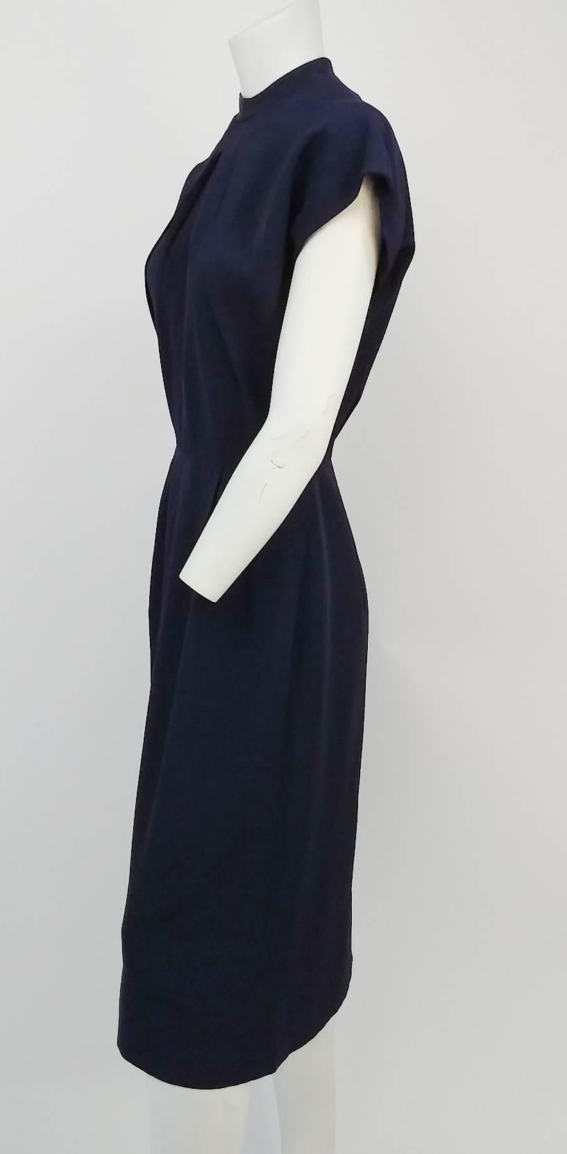 60s Navy Blue Dress & Bolero Set In Good Condition In San Francisco, CA