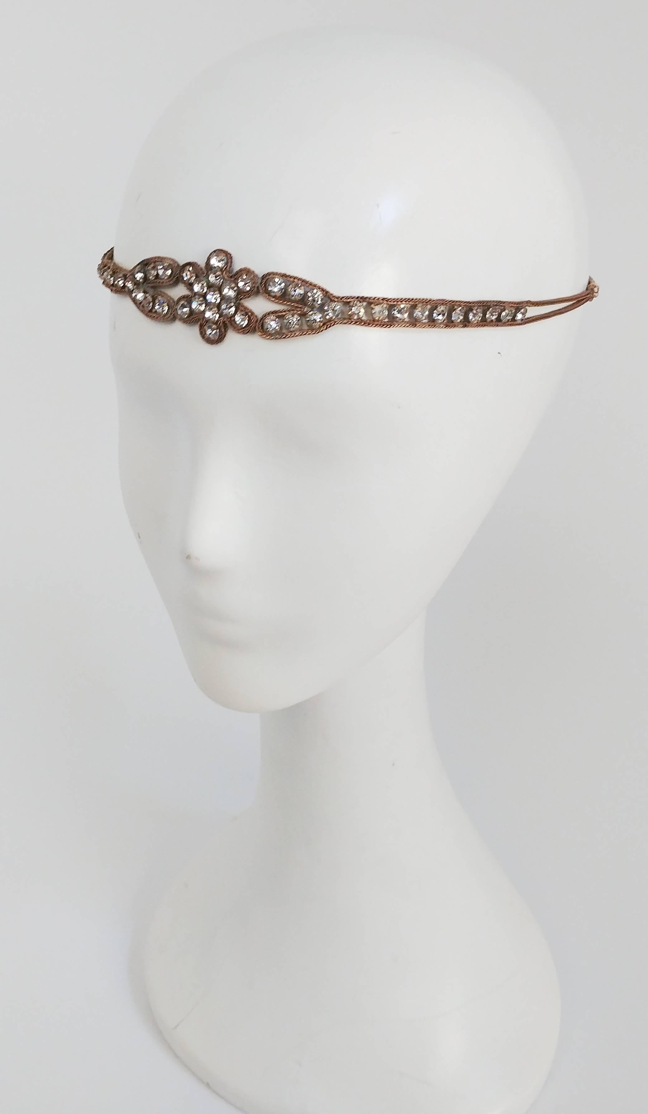 Brown 1920s Floral Rhinestone Headband