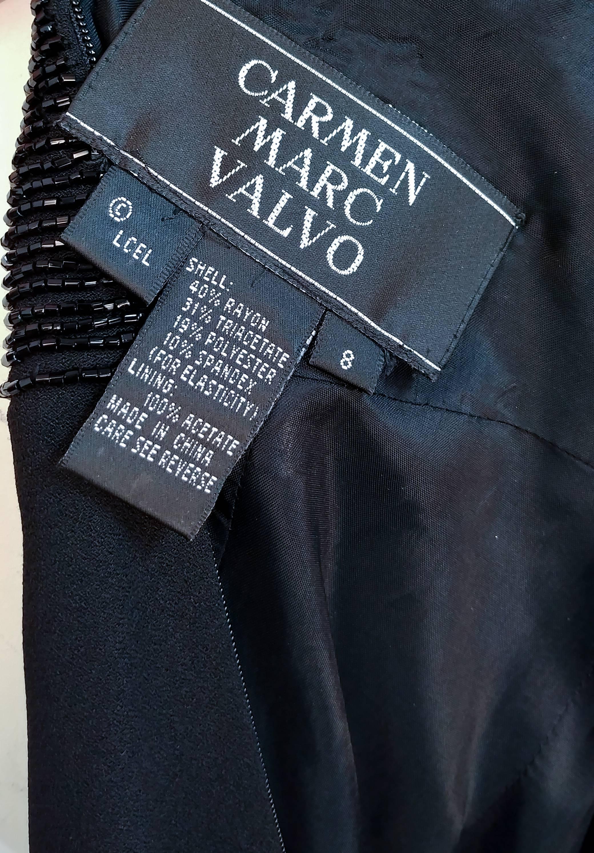 Black 1990s Carmen Marc Valvo Mesh & Beaded Cocktail Dress For Sale