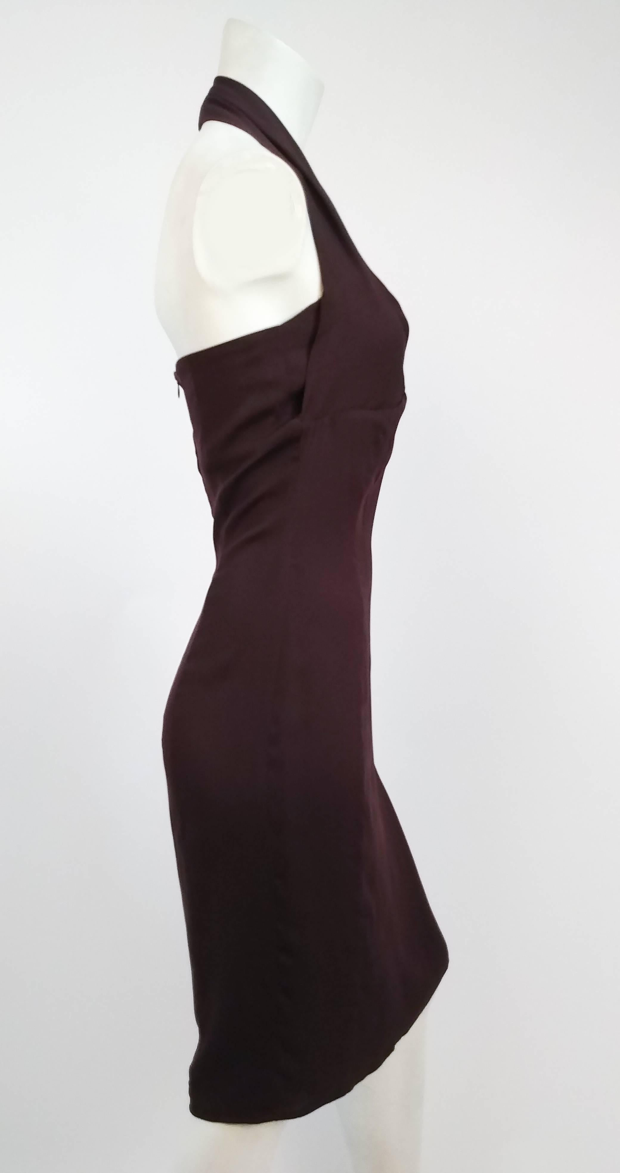 Black 1990s Brown Gianfranco Ferre Rayon Halterneck Cocktail Dress For Sale