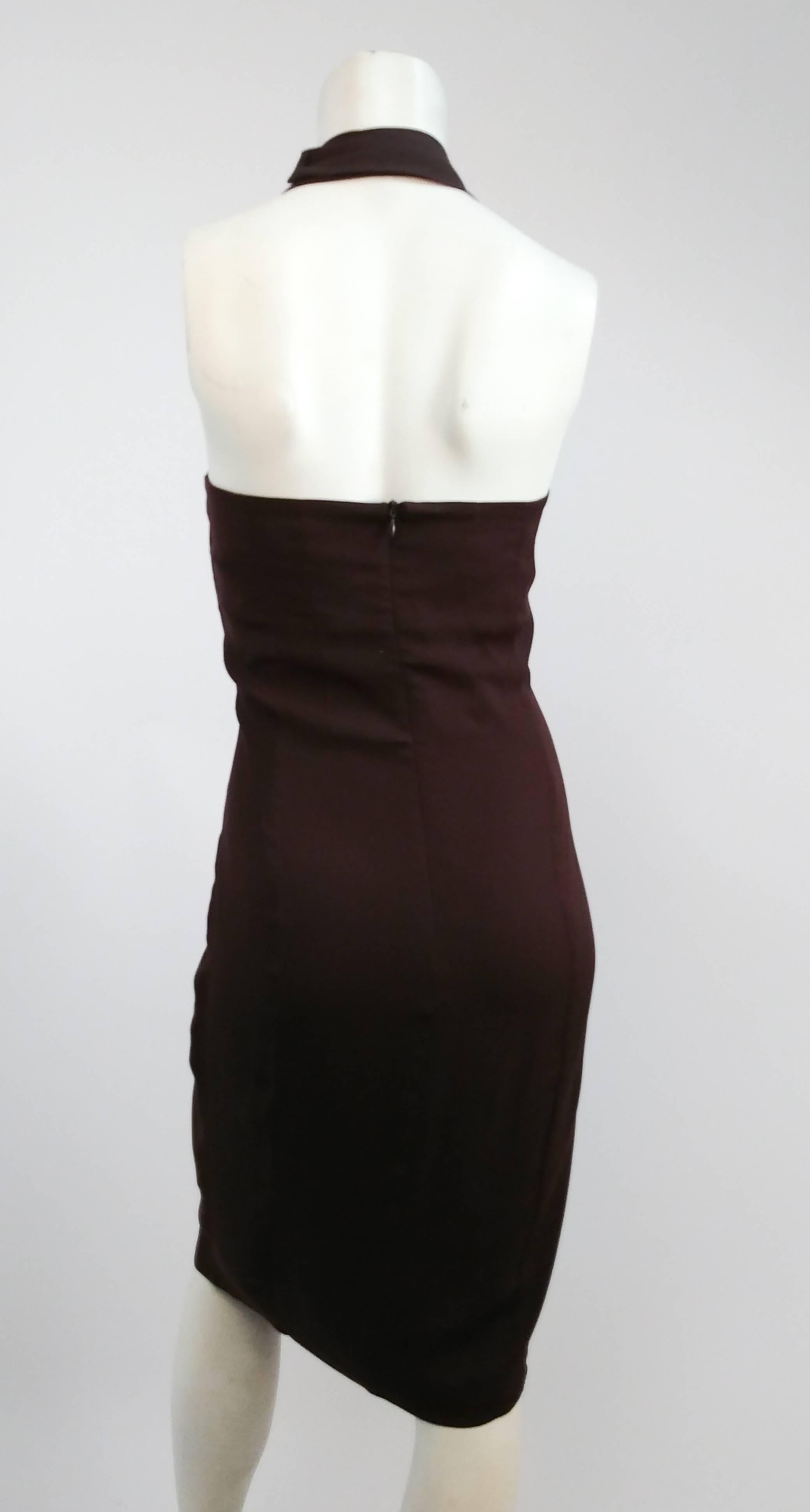 1990s Brown Gianfranco Ferre Rayon Halterneck Cocktail Dress In Excellent Condition For Sale In San Francisco, CA