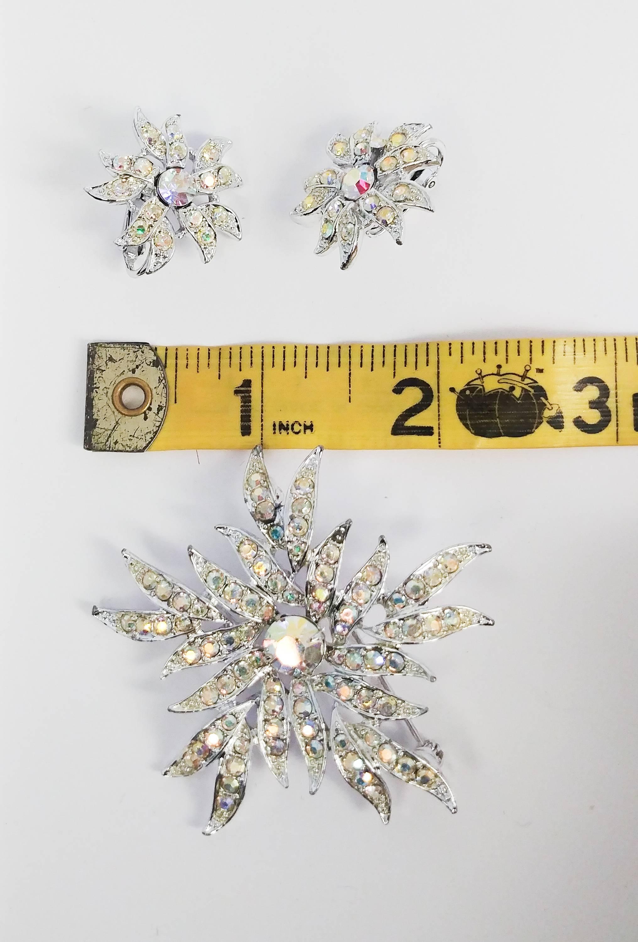 1960s Sarah Coventry Aurora Borealis Rhinestone Brooch And Earring Set In Excellent Condition In San Francisco, CA
