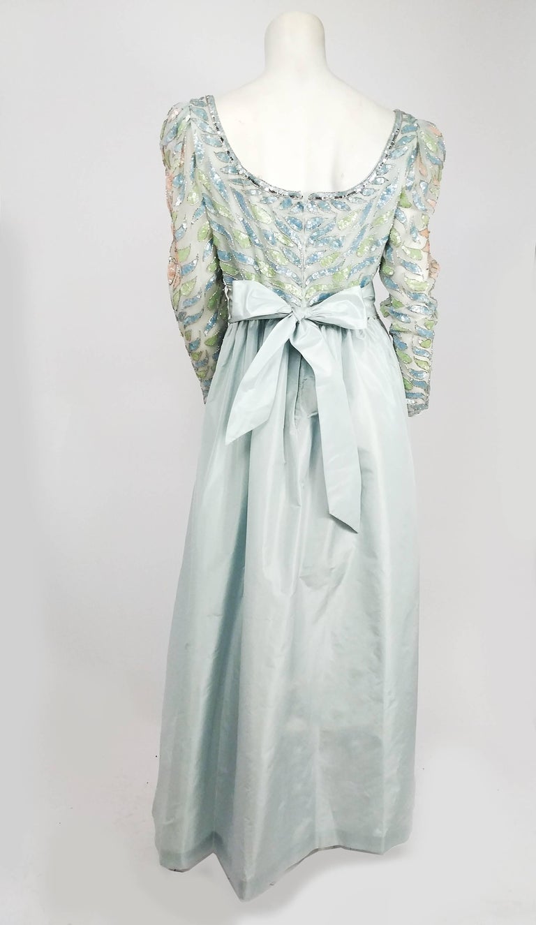 1960s Lillie Ruban Pastel Blue Beaded Silk Gown For Sale at 1stDibs