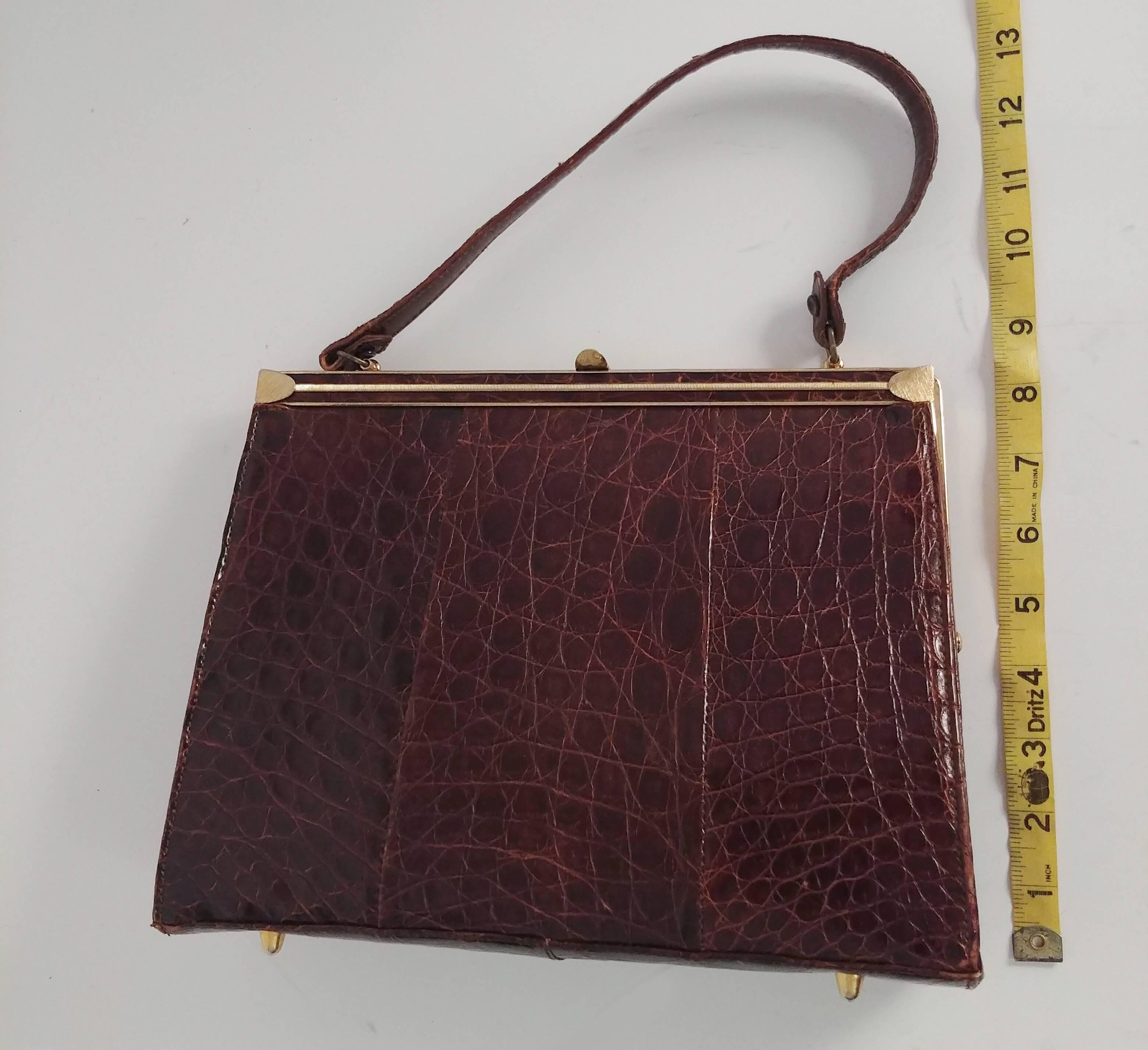 1940s Brown Alligator Handbag 3