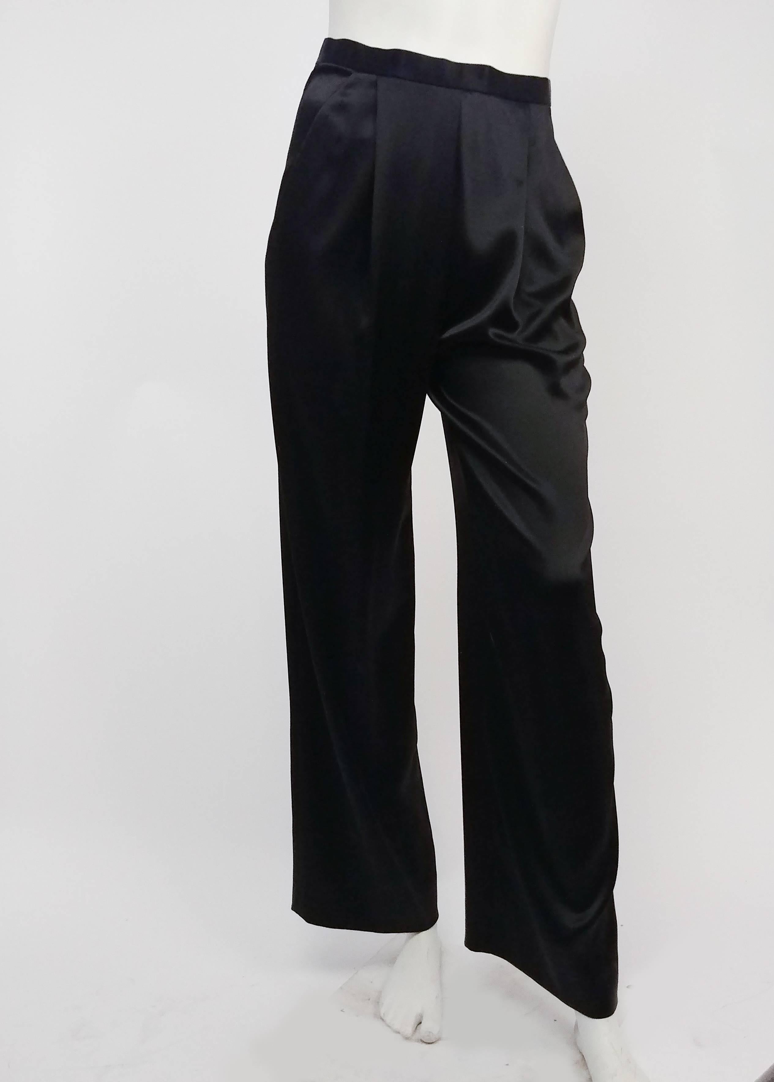 Black 1980s Badgley Mischka Lace Blazer & Satin Trouser Pantsuit For Sale