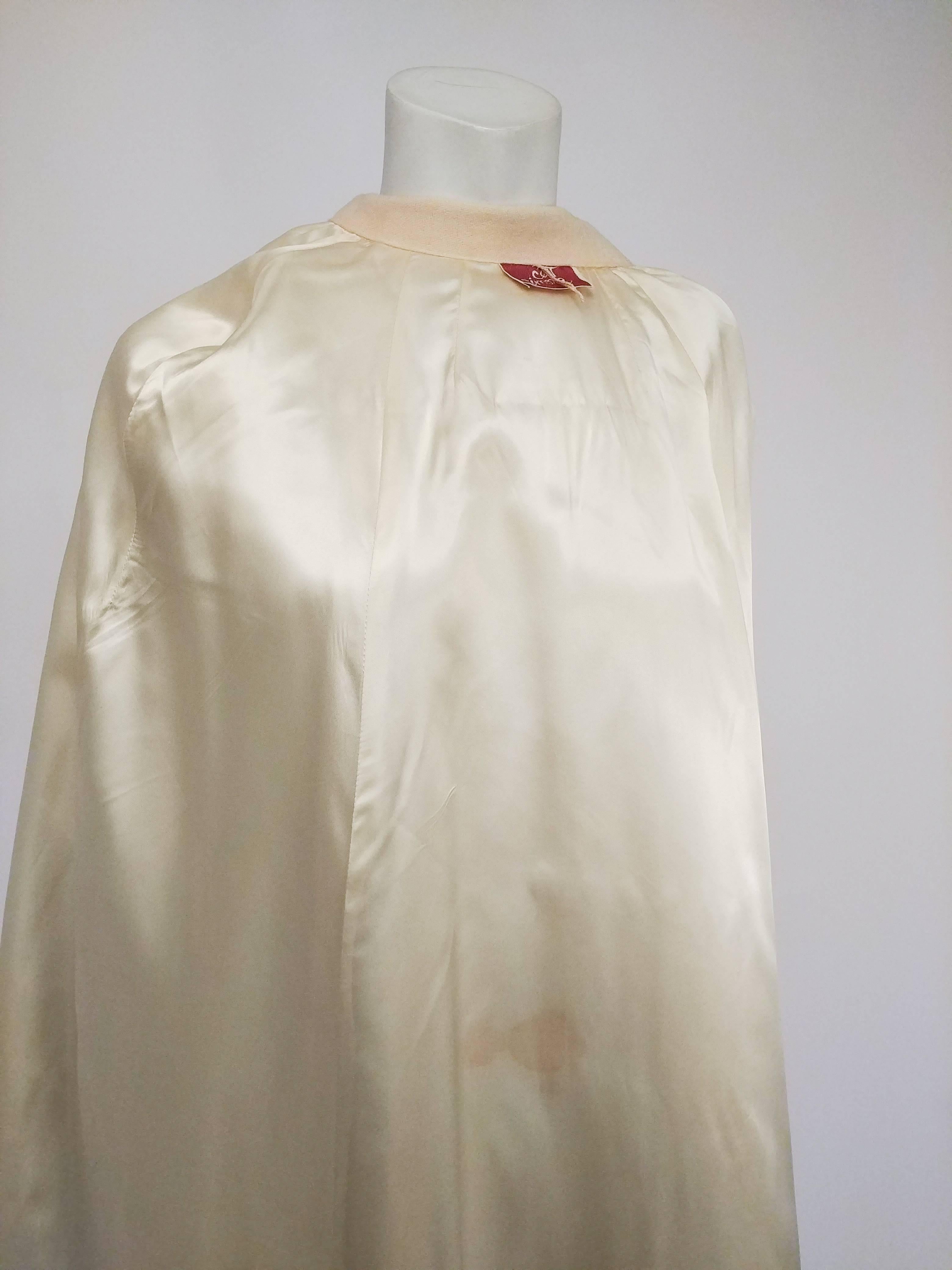 Women's Cream Full Length Wool Cape with Mink Tails, 1960s