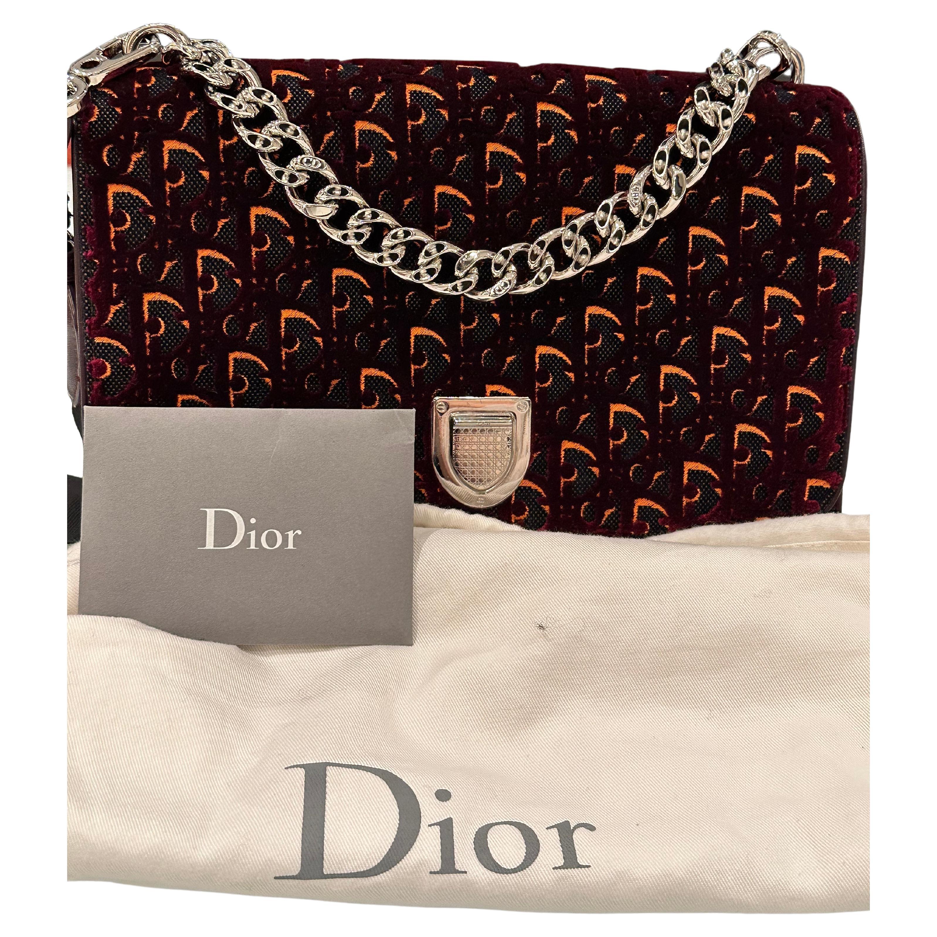 Christian Dior Orange and Bugundy Velvet bag  For Sale