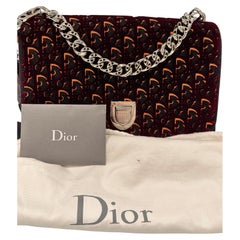 Used Christian Dior Orange and Bugundy Velvet bag 