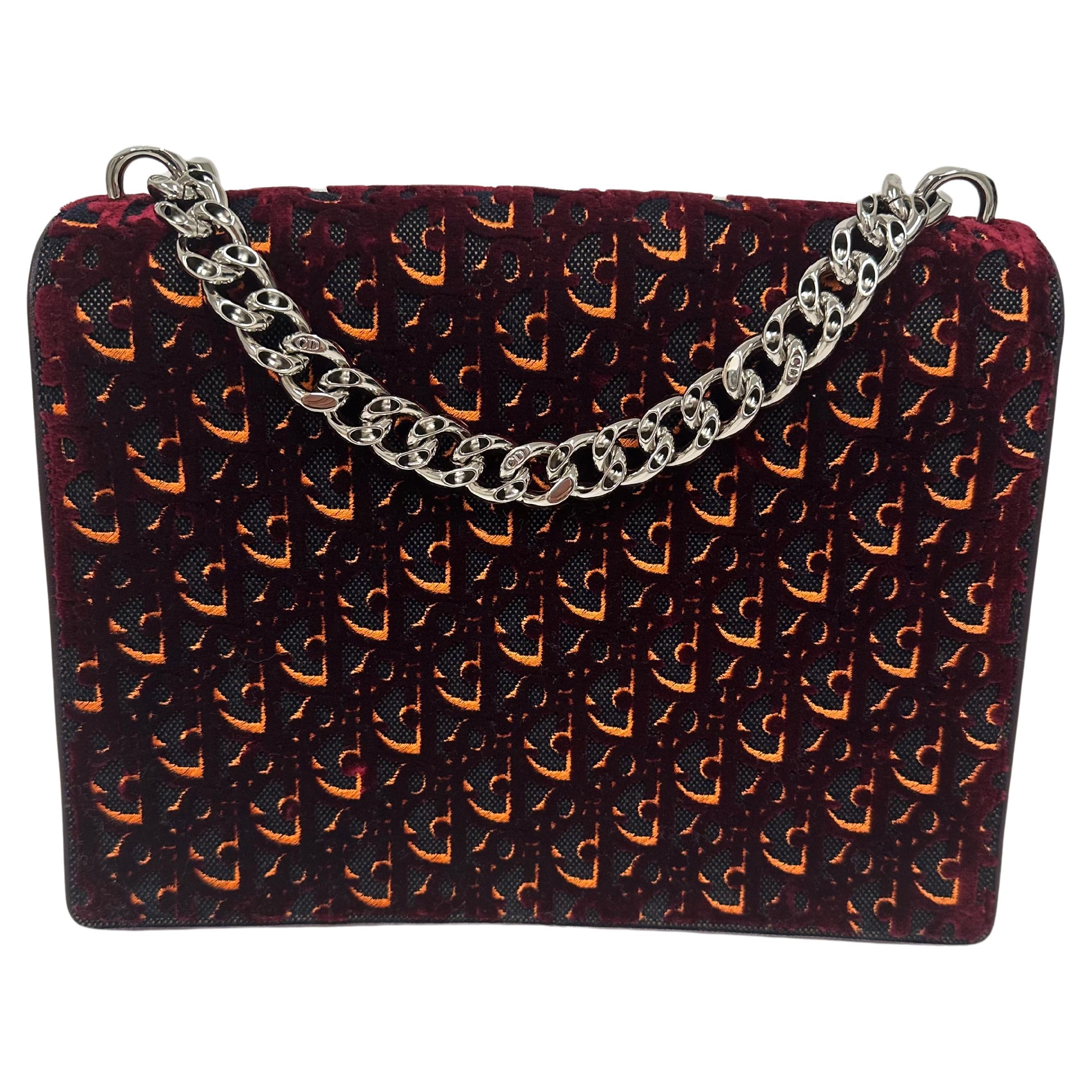 Christian Dior Orange and Bugundy Velvet bag  In New Condition For Sale In Queens Village, NY