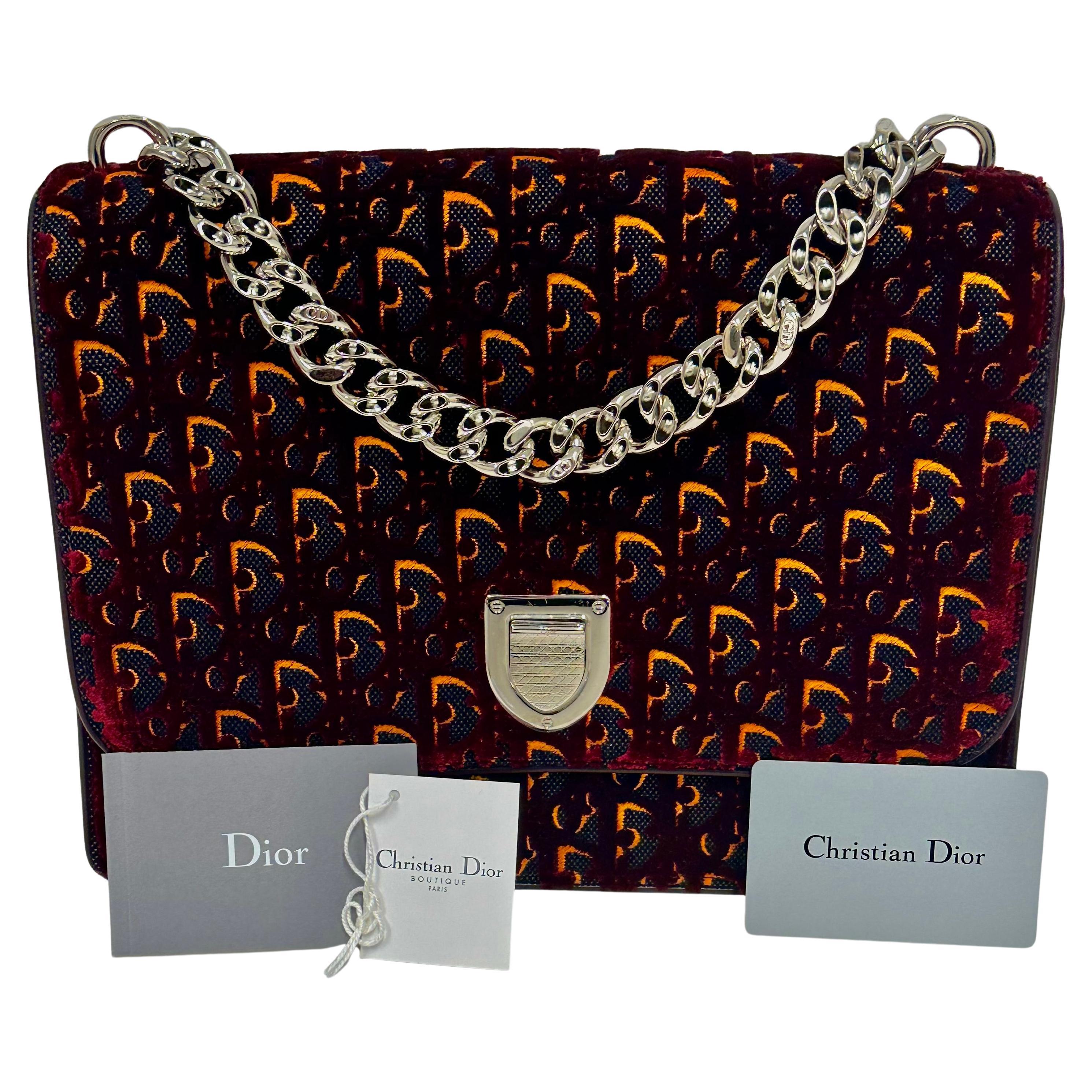 Christian Dior Sac en velours orange et bourgogne  en vente 5