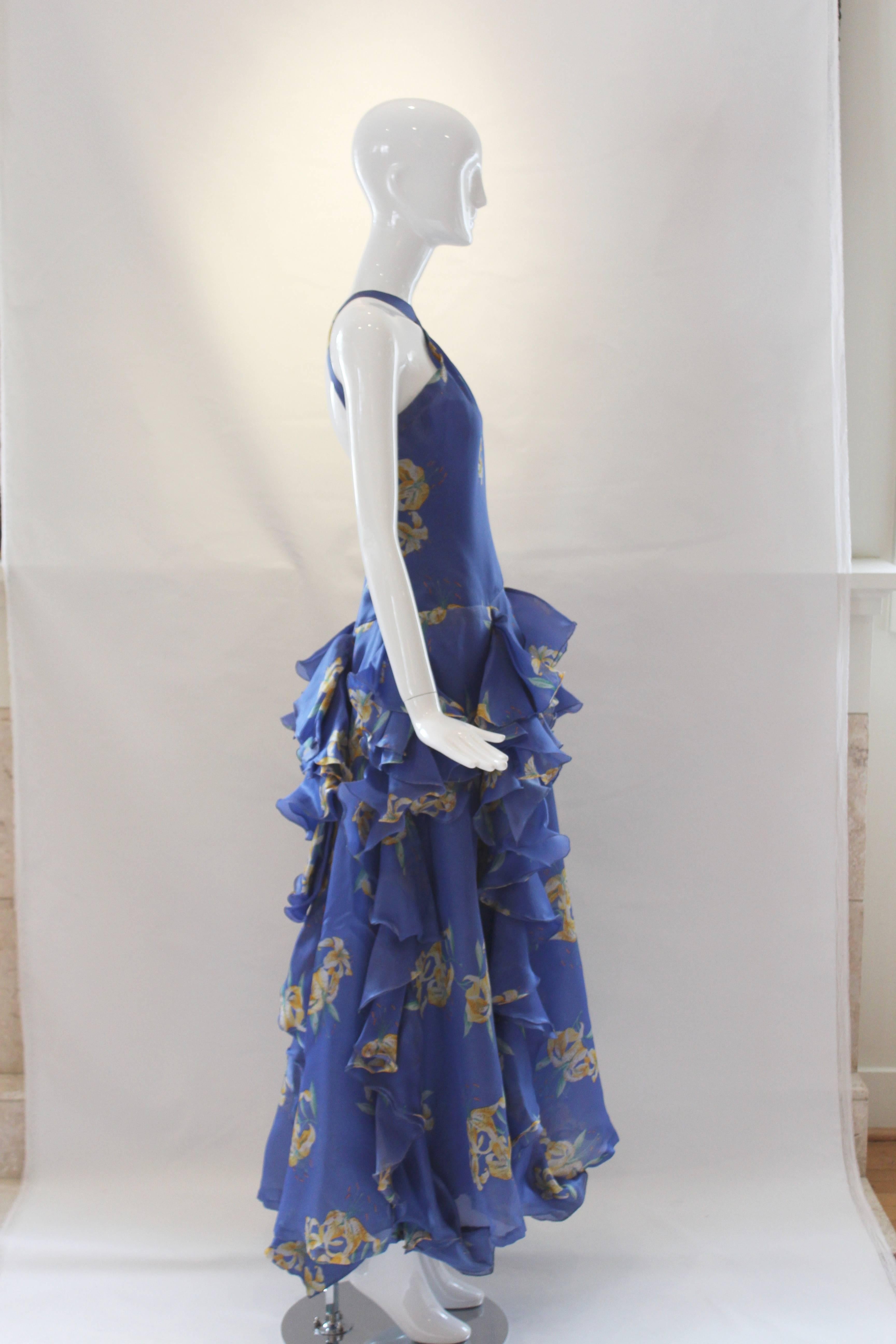 1970's Vintage Gucci Blue Floral Gown  3