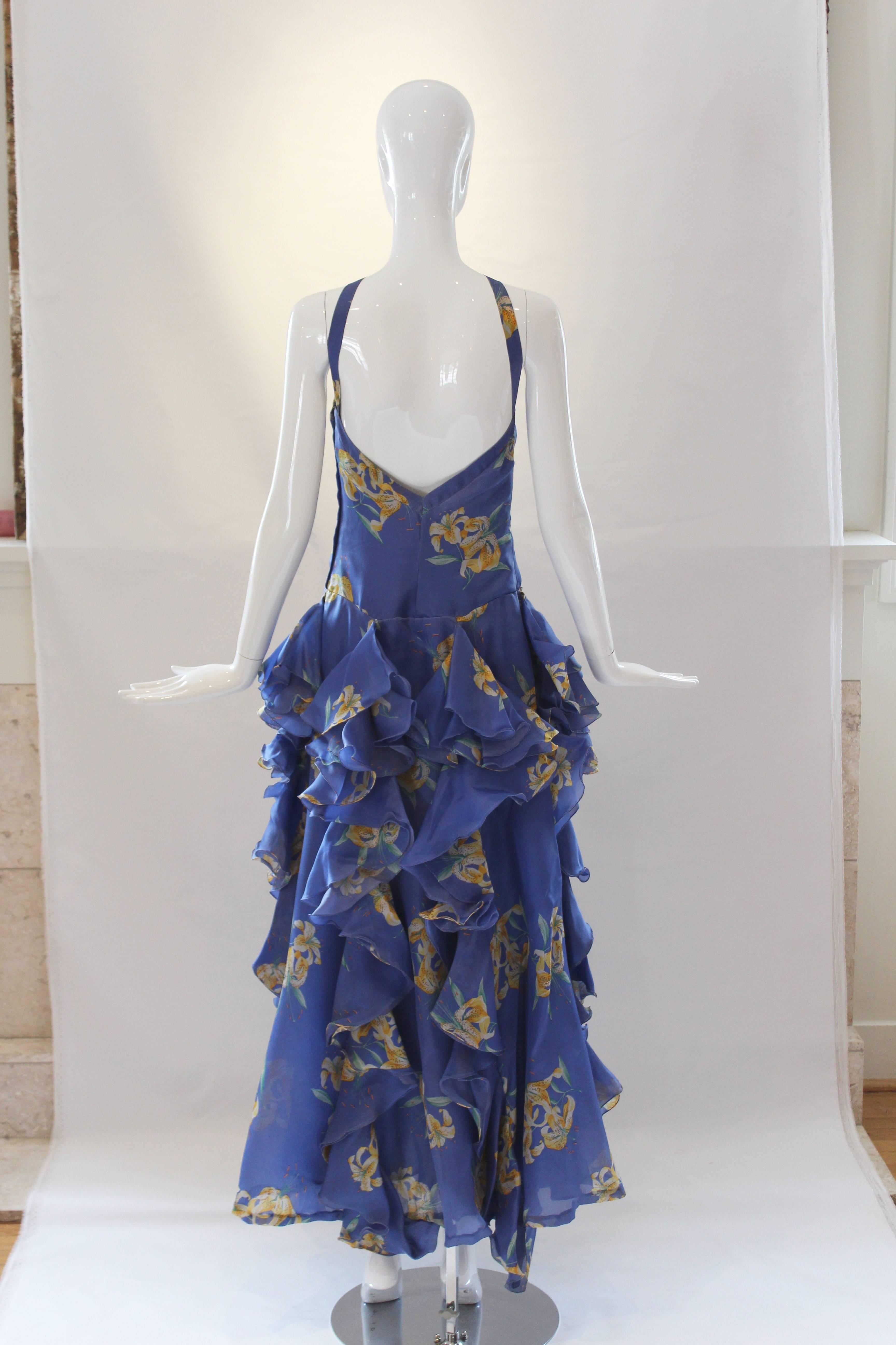 1970's Vintage Gucci Blue Floral Gown  1
