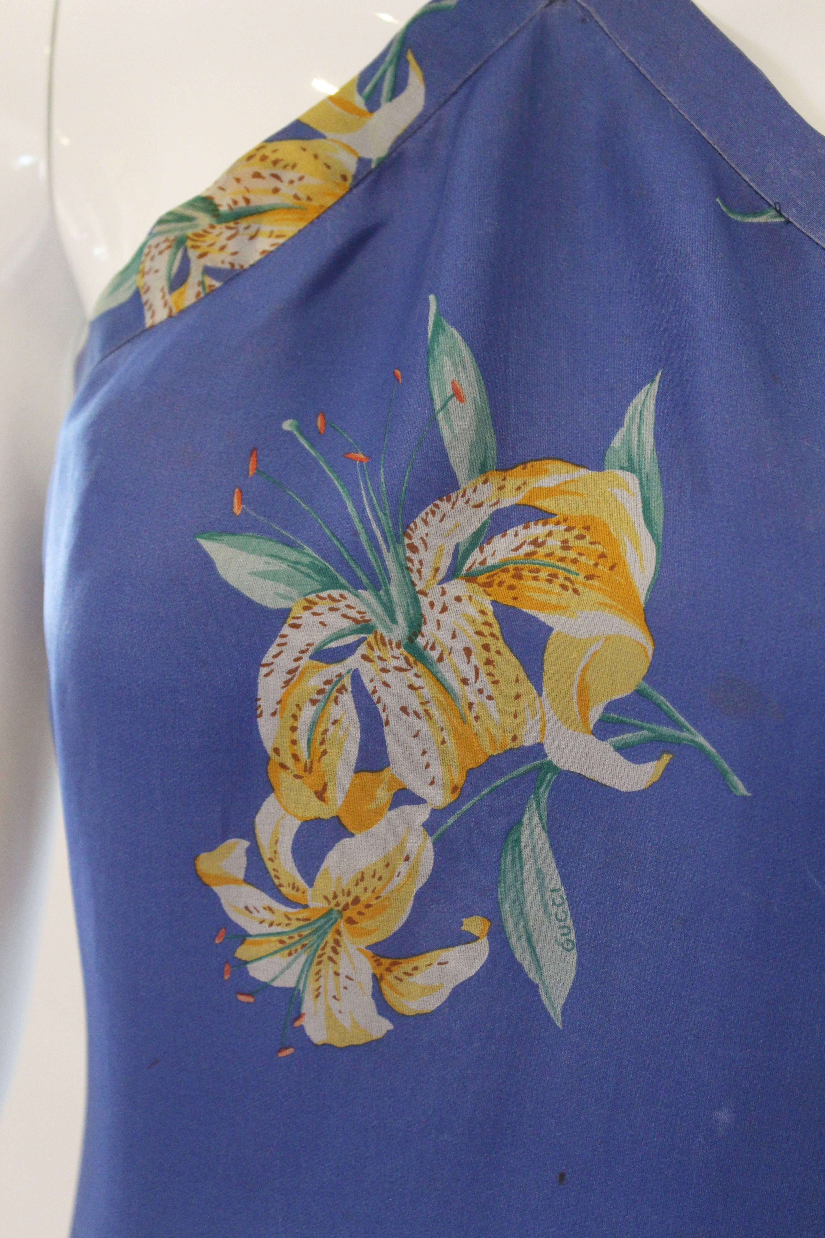 1970's Vintage Gucci Blue Floral Gown  In Good Condition In Houston, TX