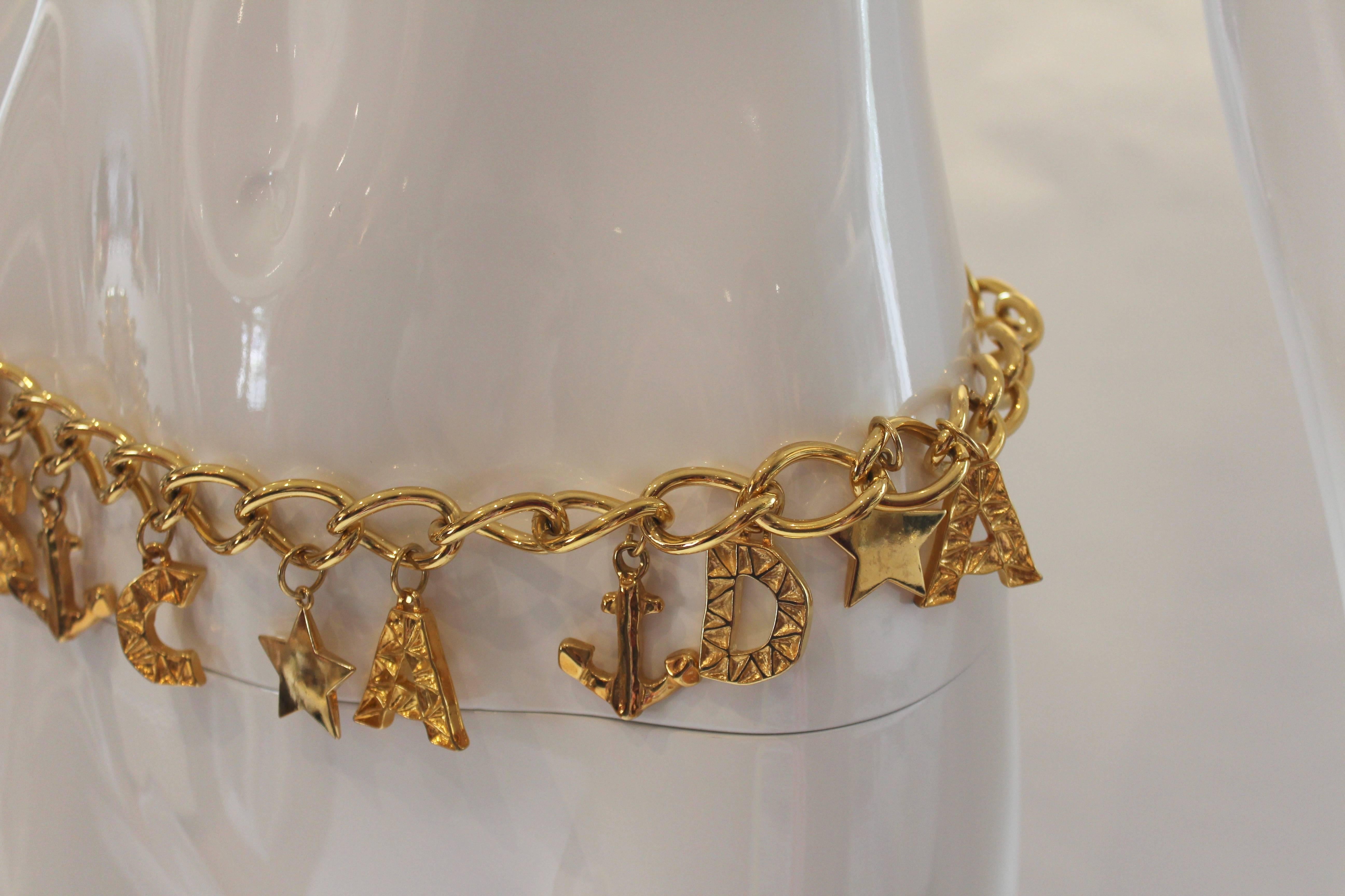 1980s Escada Nautical Logo Gold Chain Belt  In Excellent Condition For Sale In Houston, TX