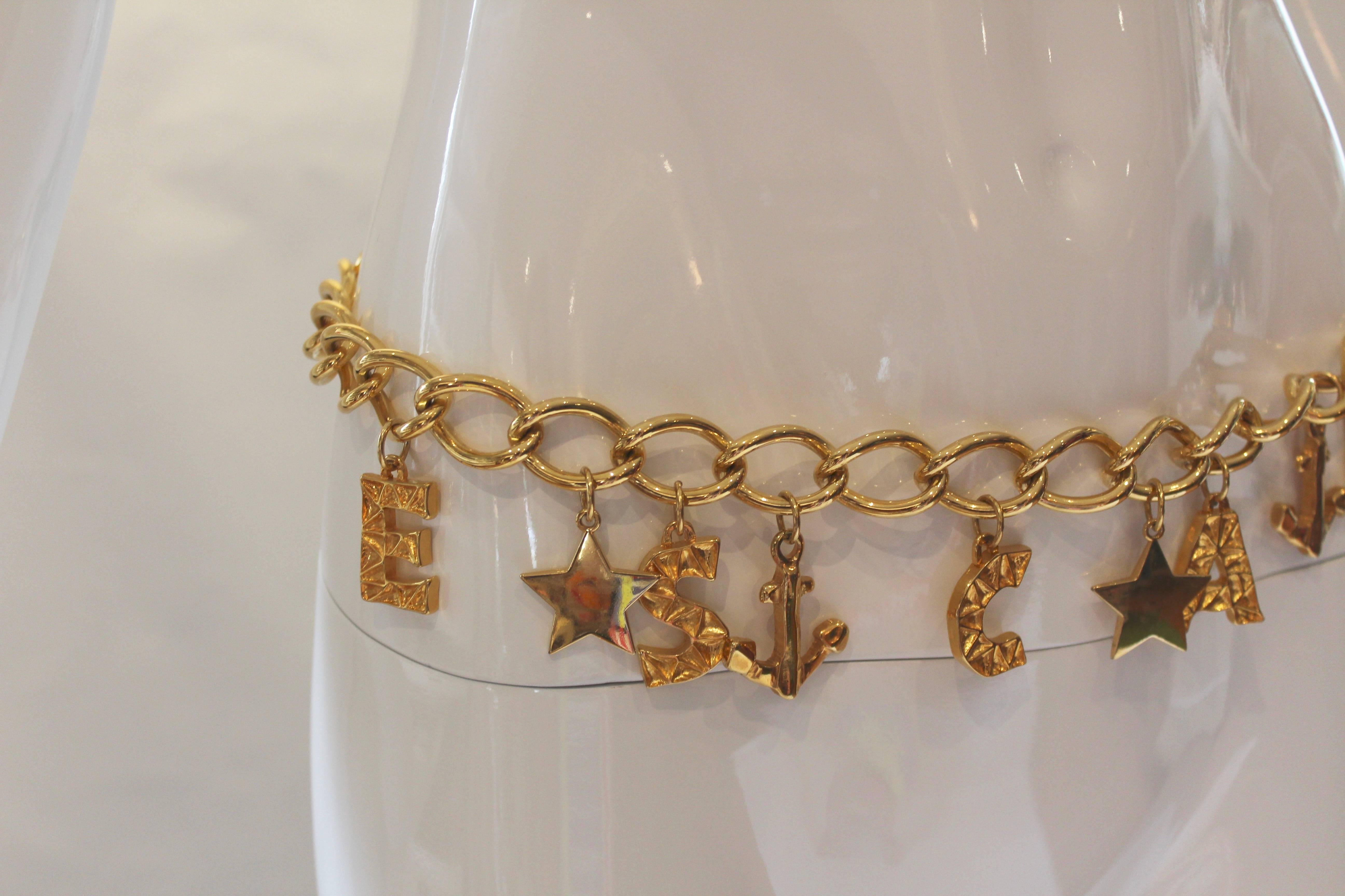 Brown 1980s Escada Nautical Logo Gold Chain Belt  For Sale