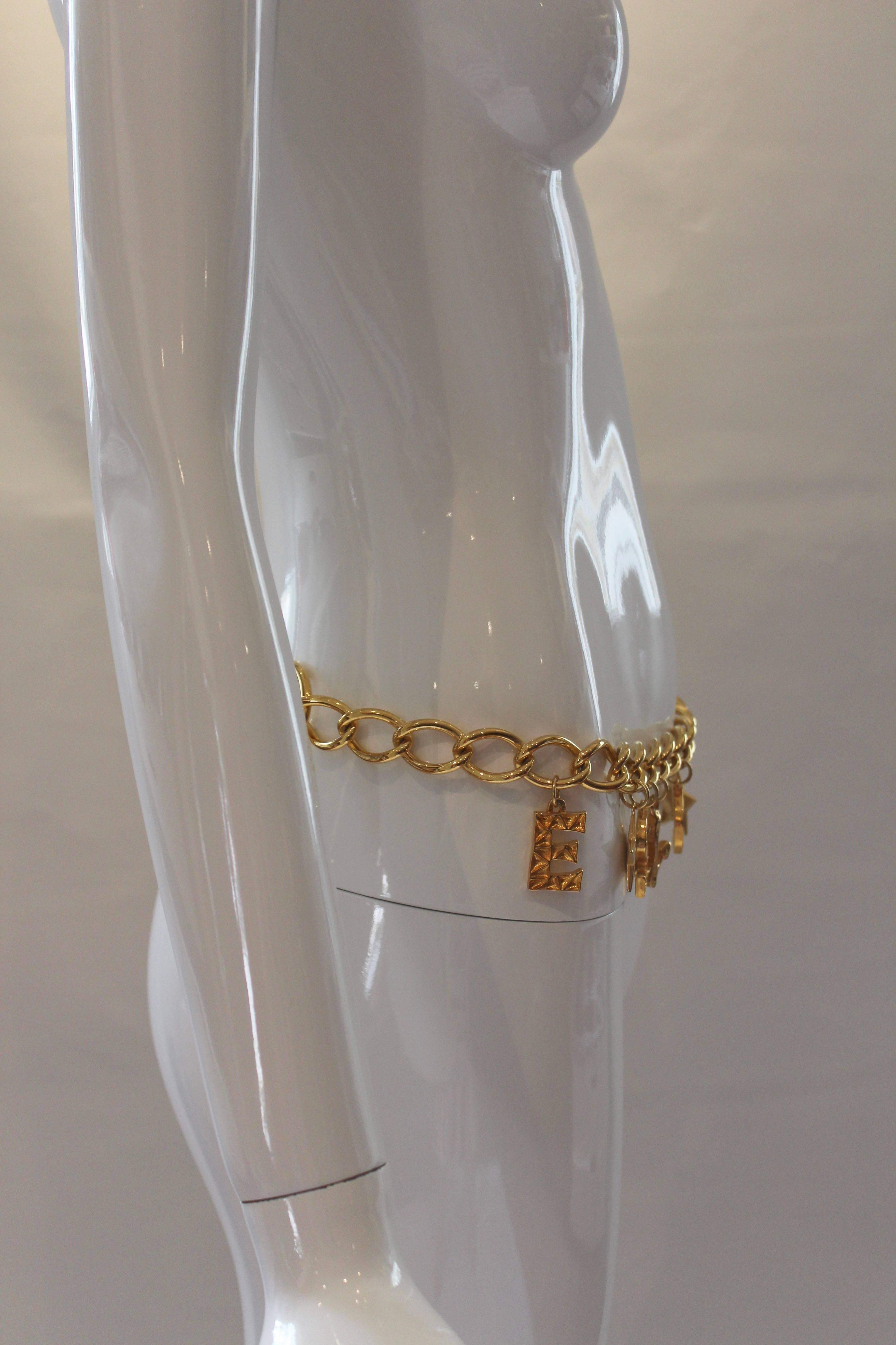 Women's 1980s Escada Nautical Logo Gold Chain Belt  For Sale