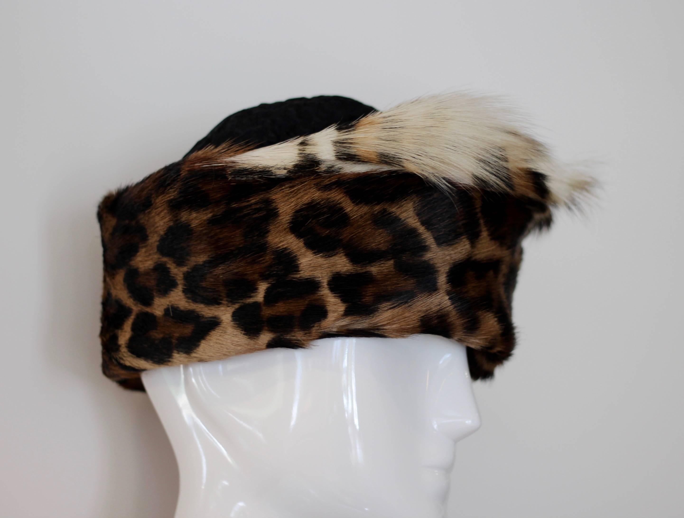 Gray 1970s Deborah Harper Leopard Hat 