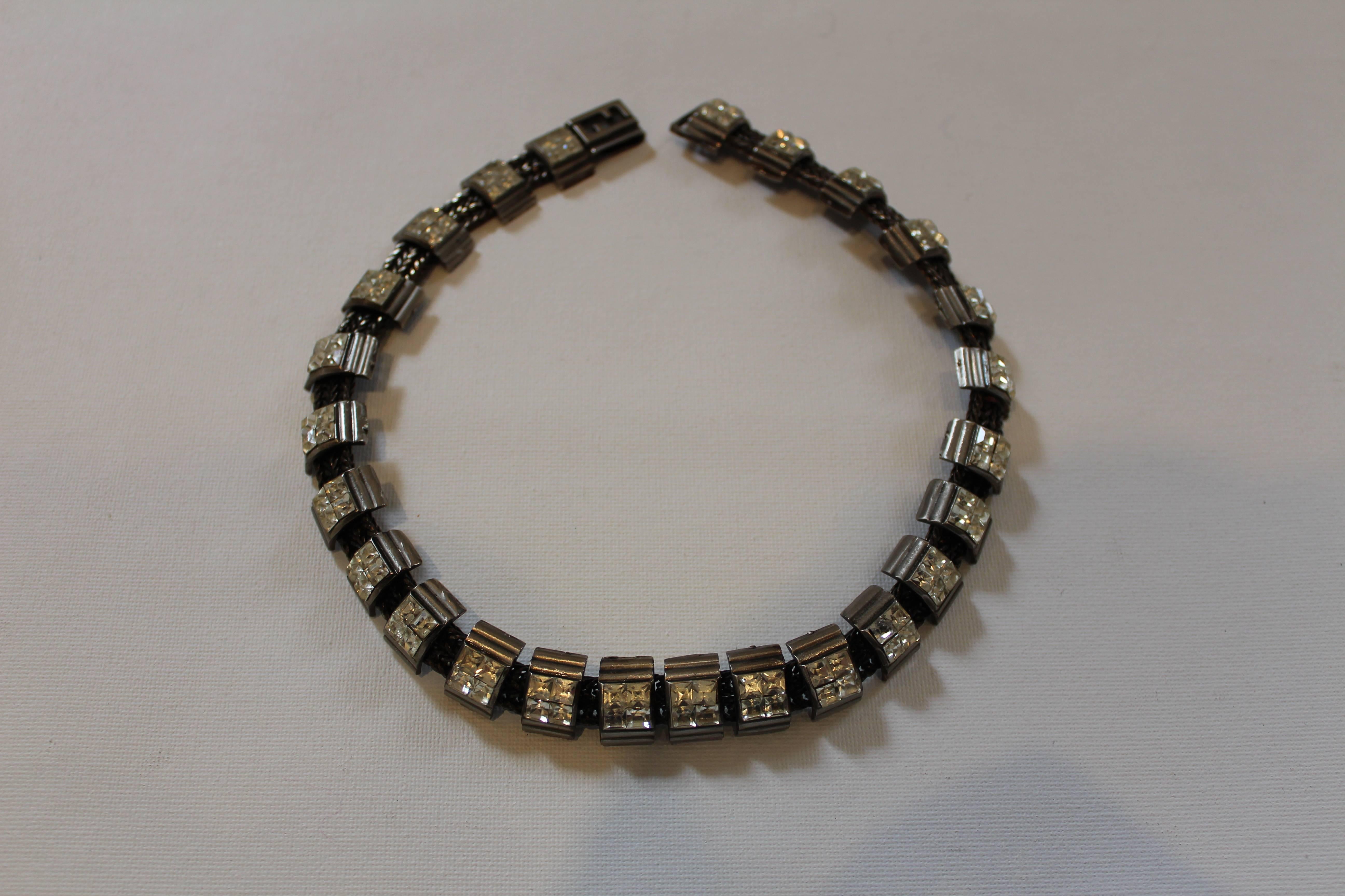 Fendi Mesh Chain Rhinestone Necklace 4