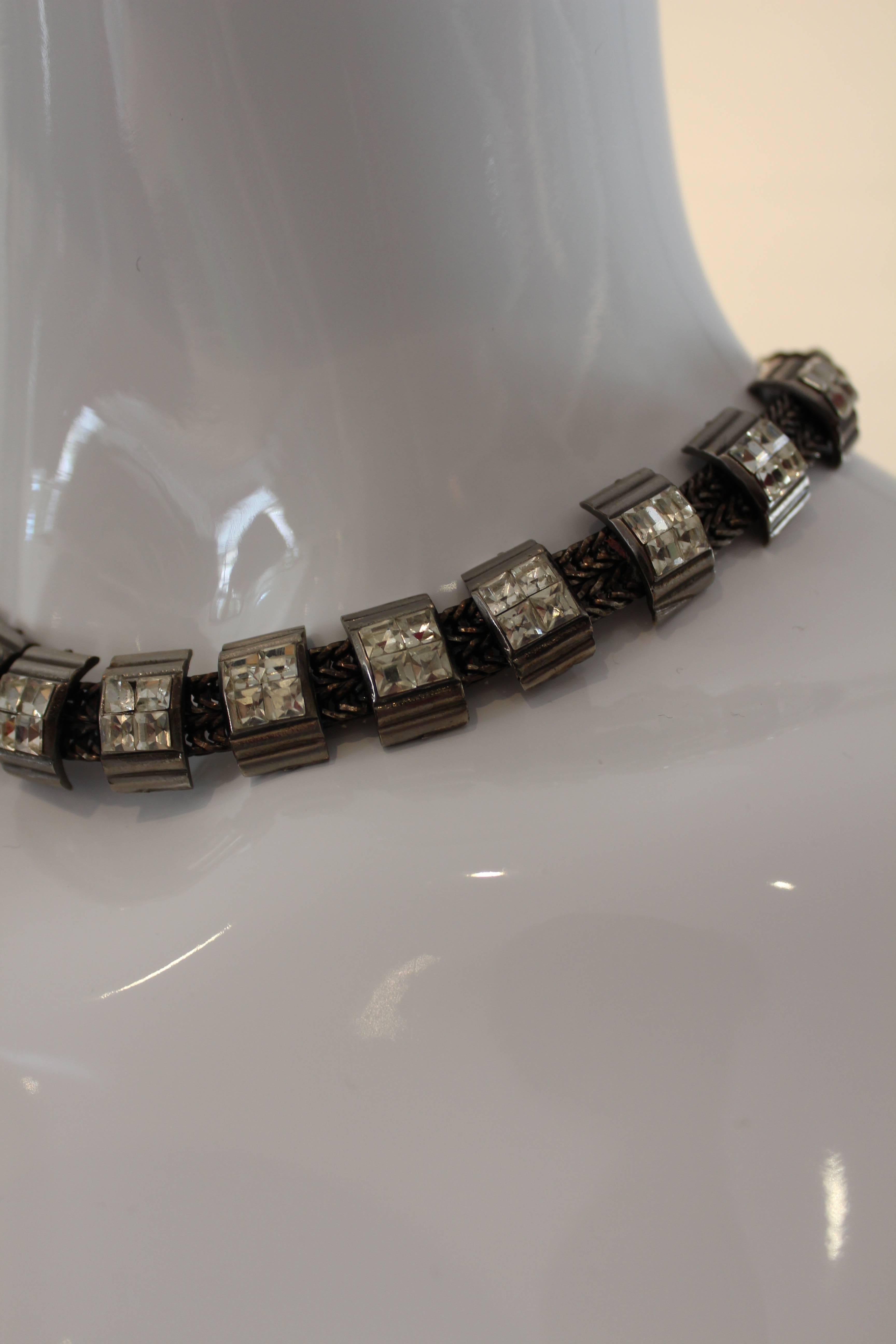 Fendi Mesh Chain Rhinestone Necklace In Excellent Condition In Houston, TX