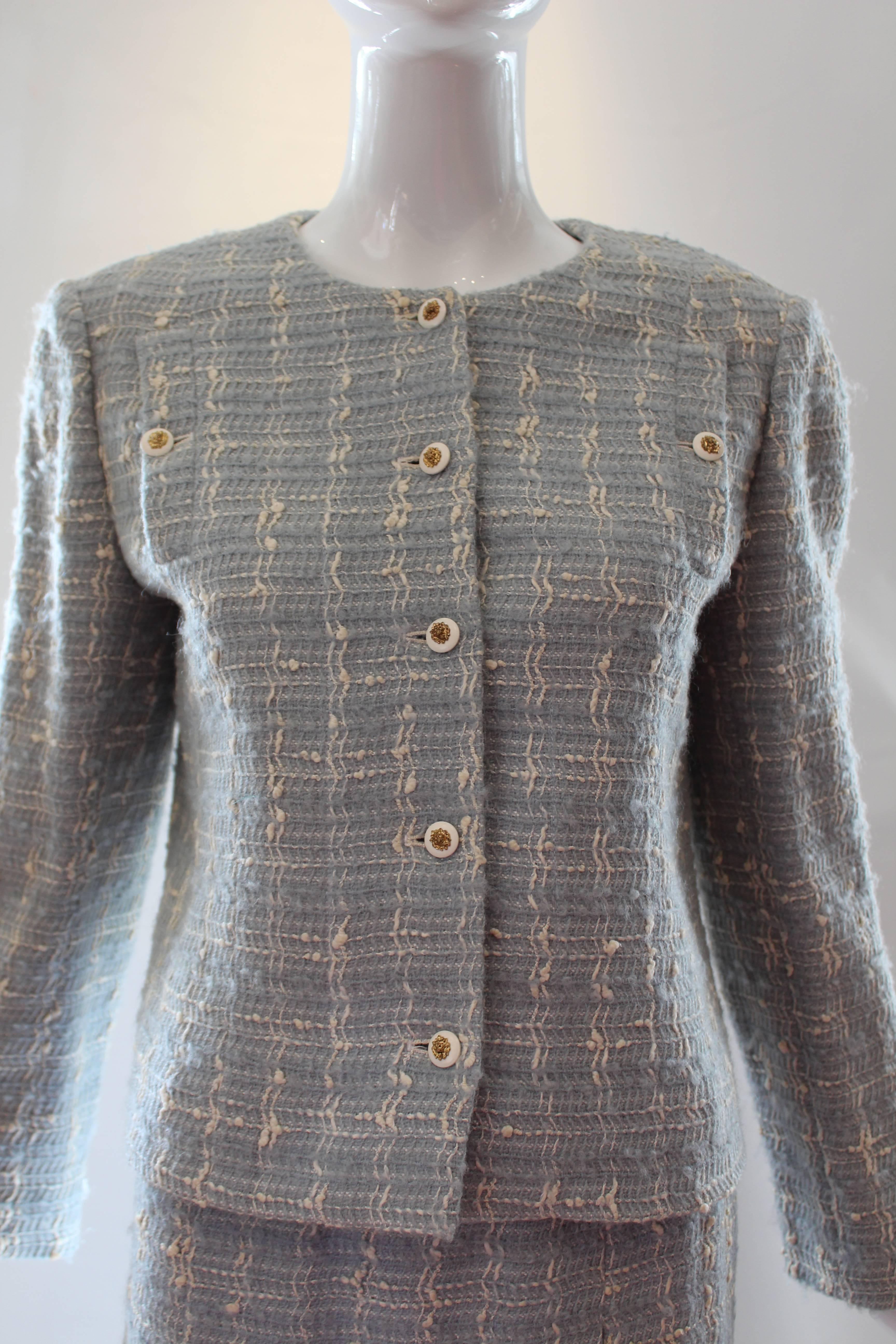 Chanel Blue Tweed Skirt Suit  In Excellent Condition In Houston, TX