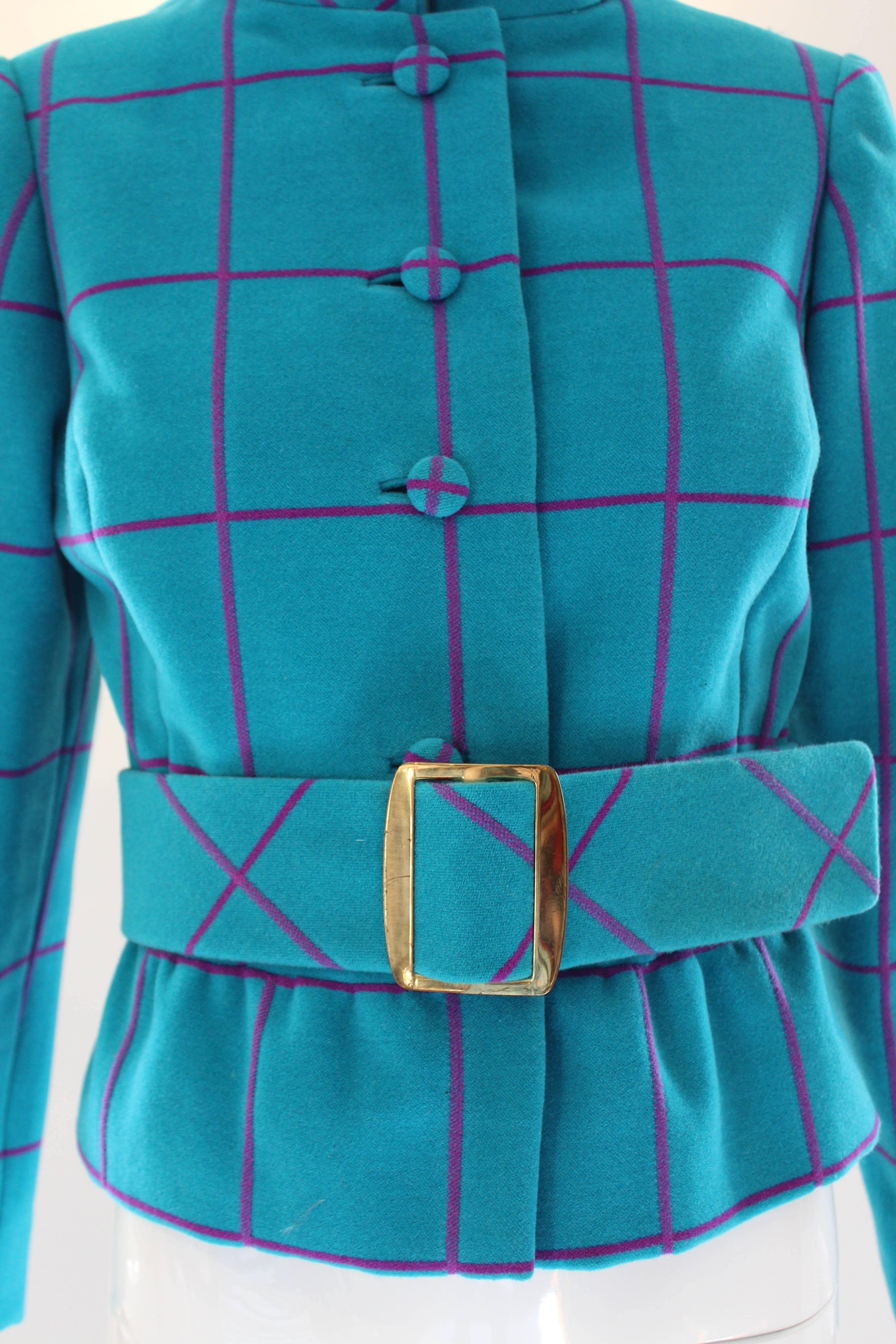 Blue Oscar de la Renta Knit Windowpane Jacket, 1960s For Sale