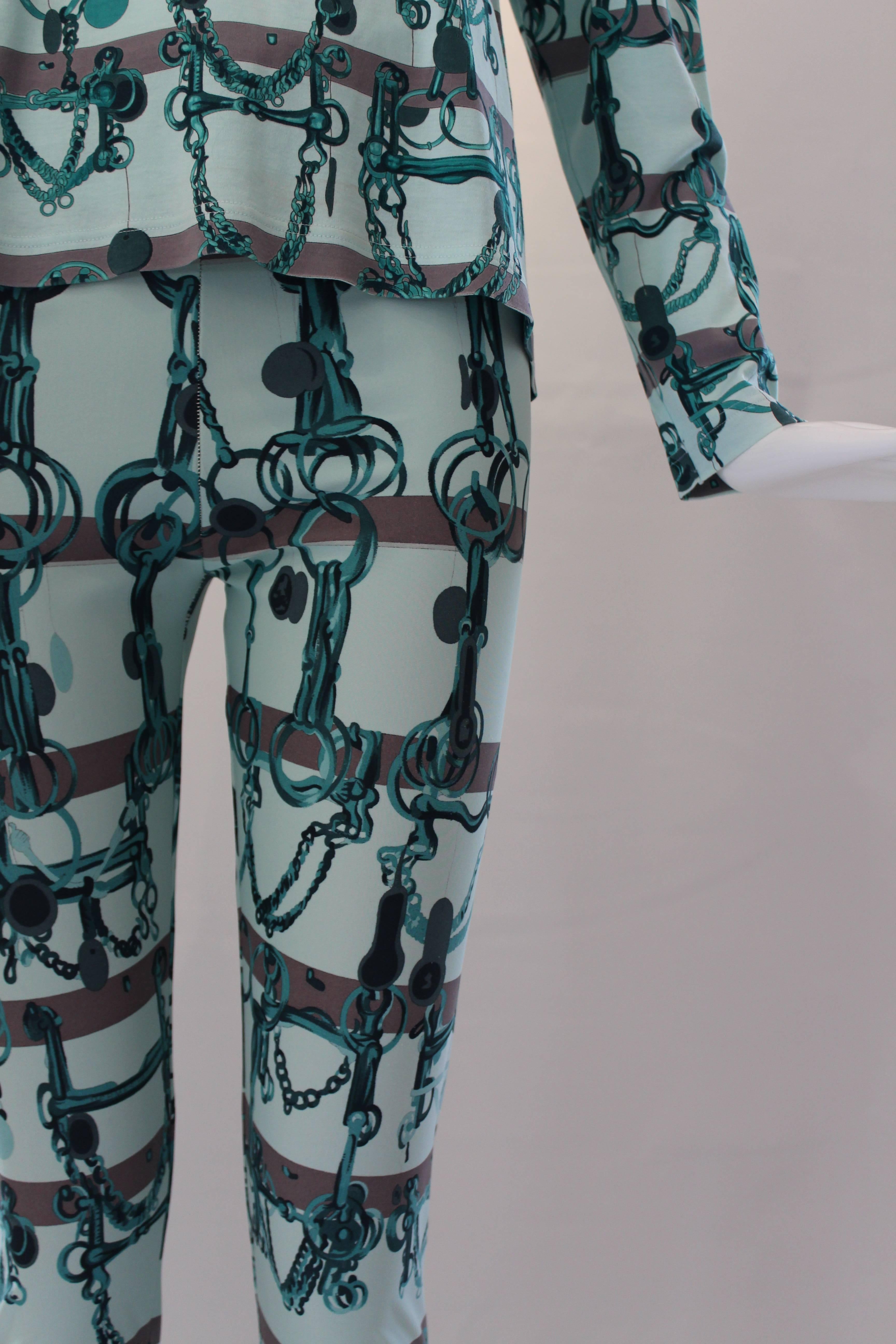 Hermes Cotton Horsebit Print Shirt and Leggings Set In Excellent Condition In Houston, TX