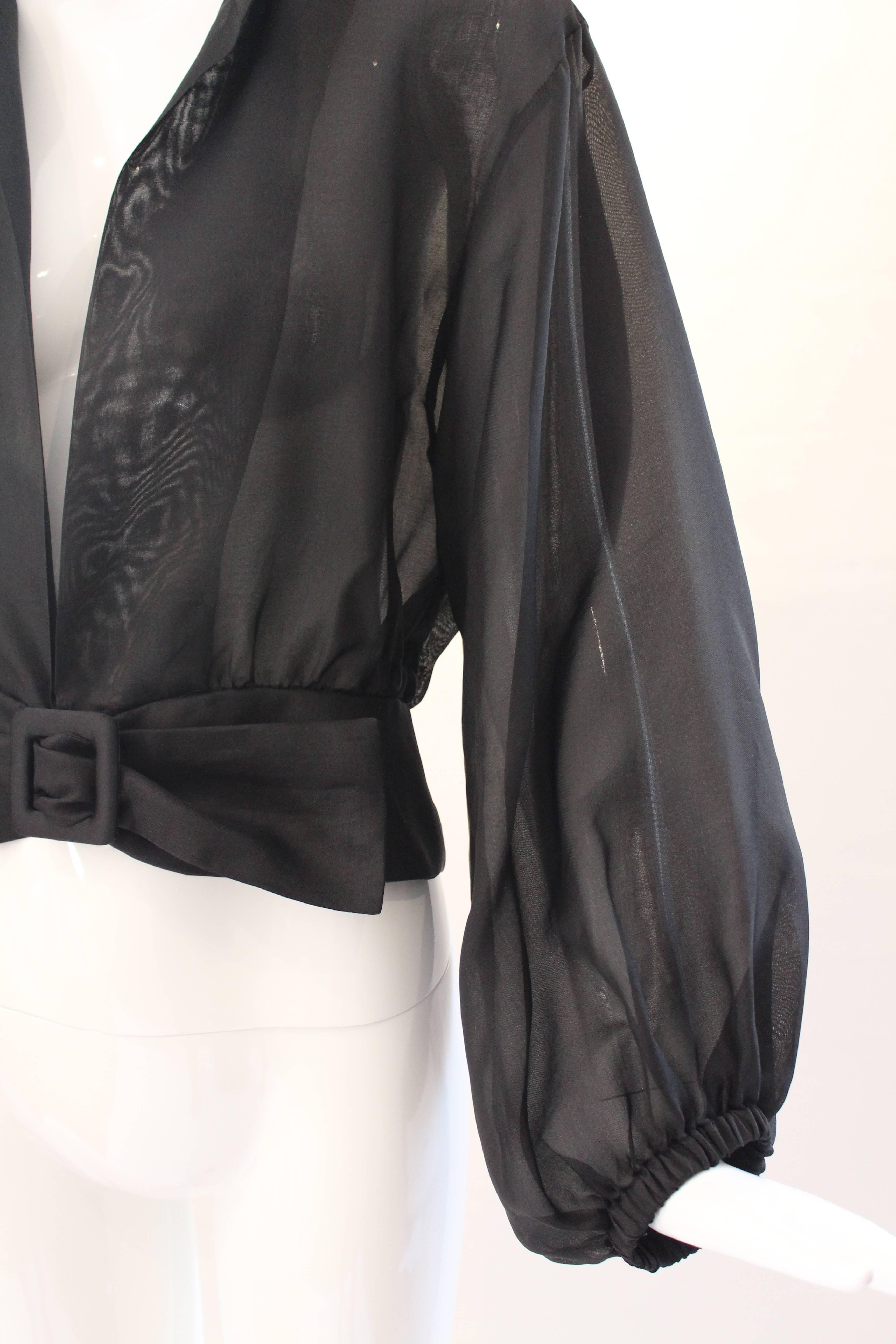 Yves Saint Laurent Rive Gauche Black Sheer Blouse Jacket  In Excellent Condition In Houston, TX