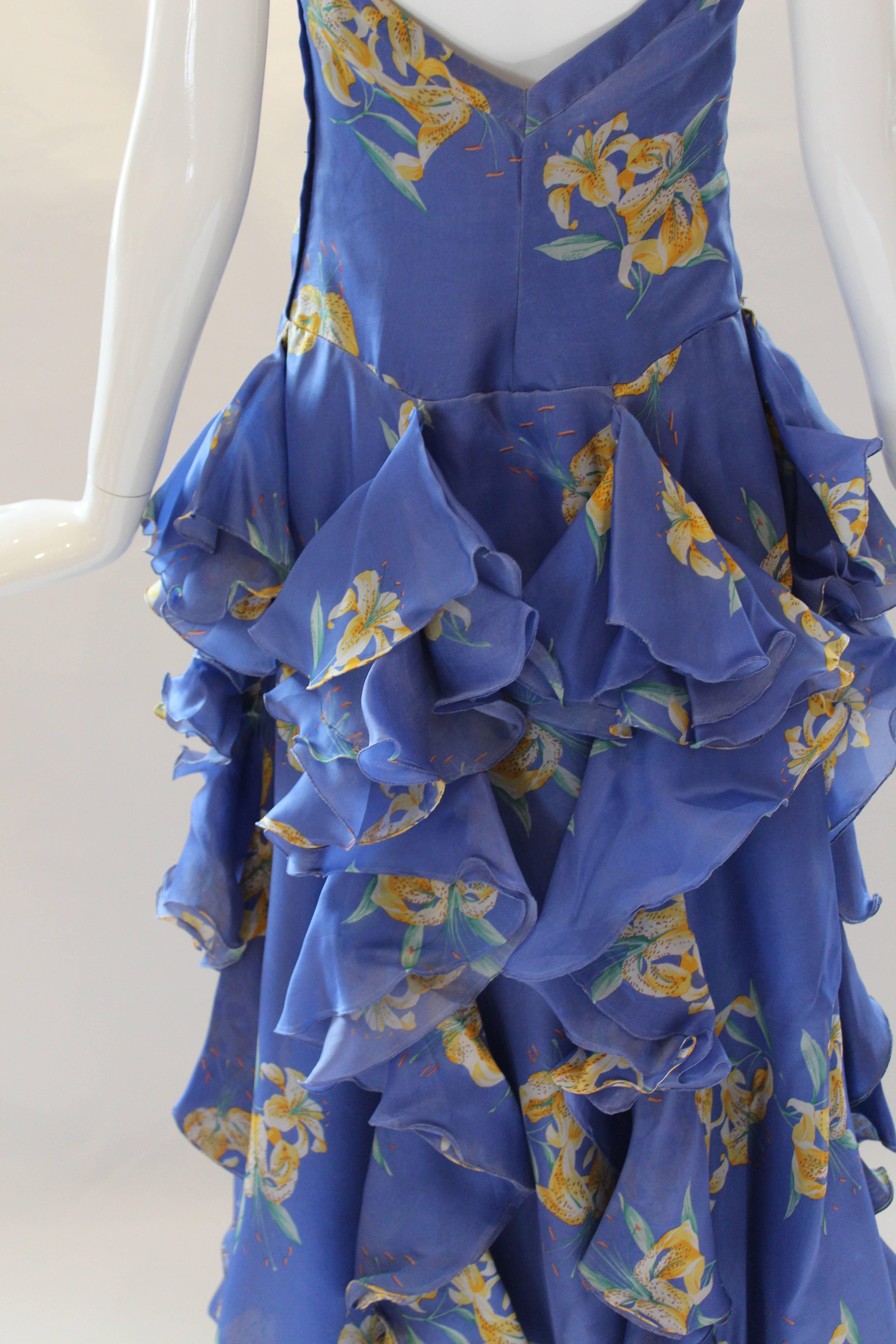 1970's Vintage Gucci Blue Floral Gown  5