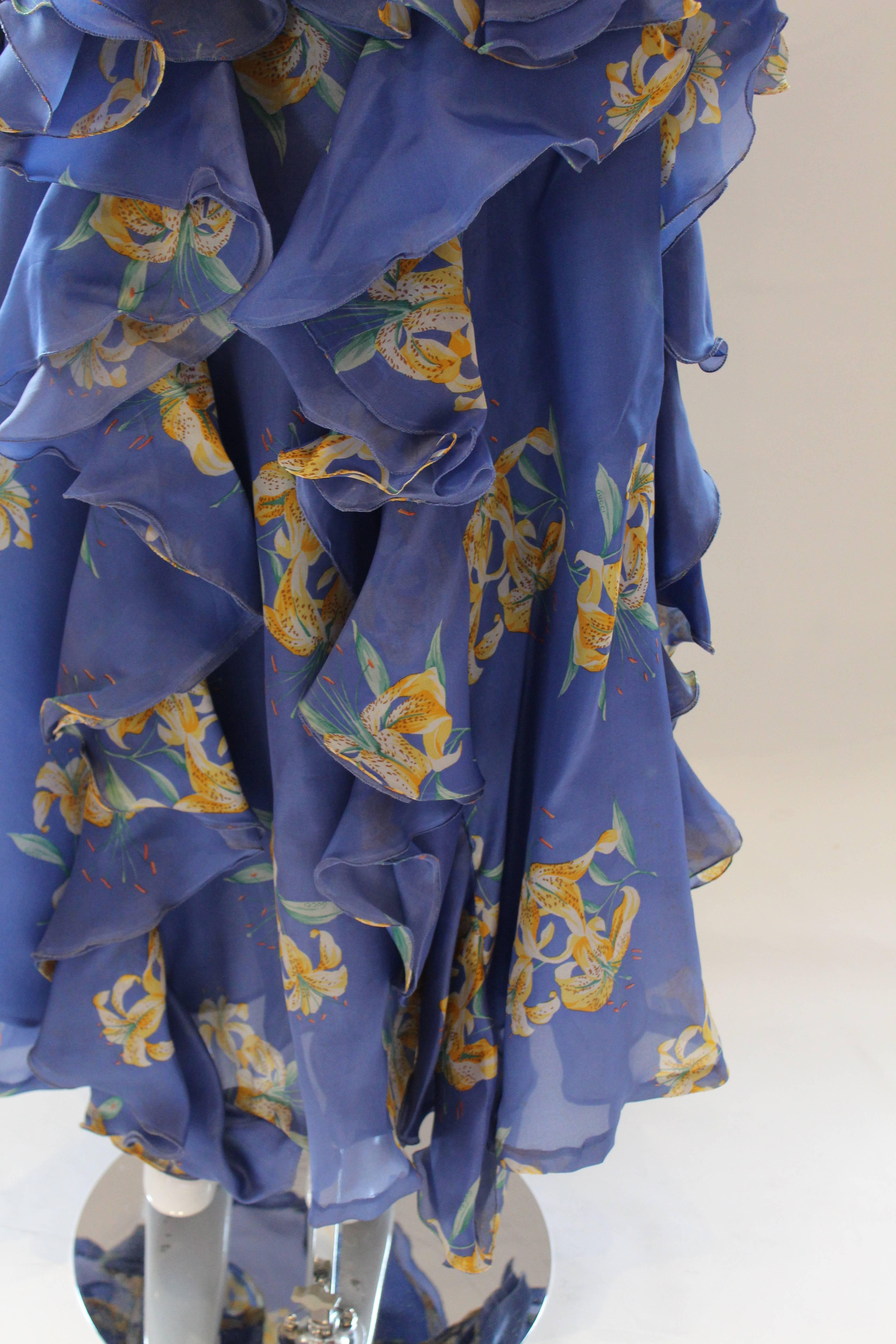 1970's Vintage Gucci Blue Floral Gown  4