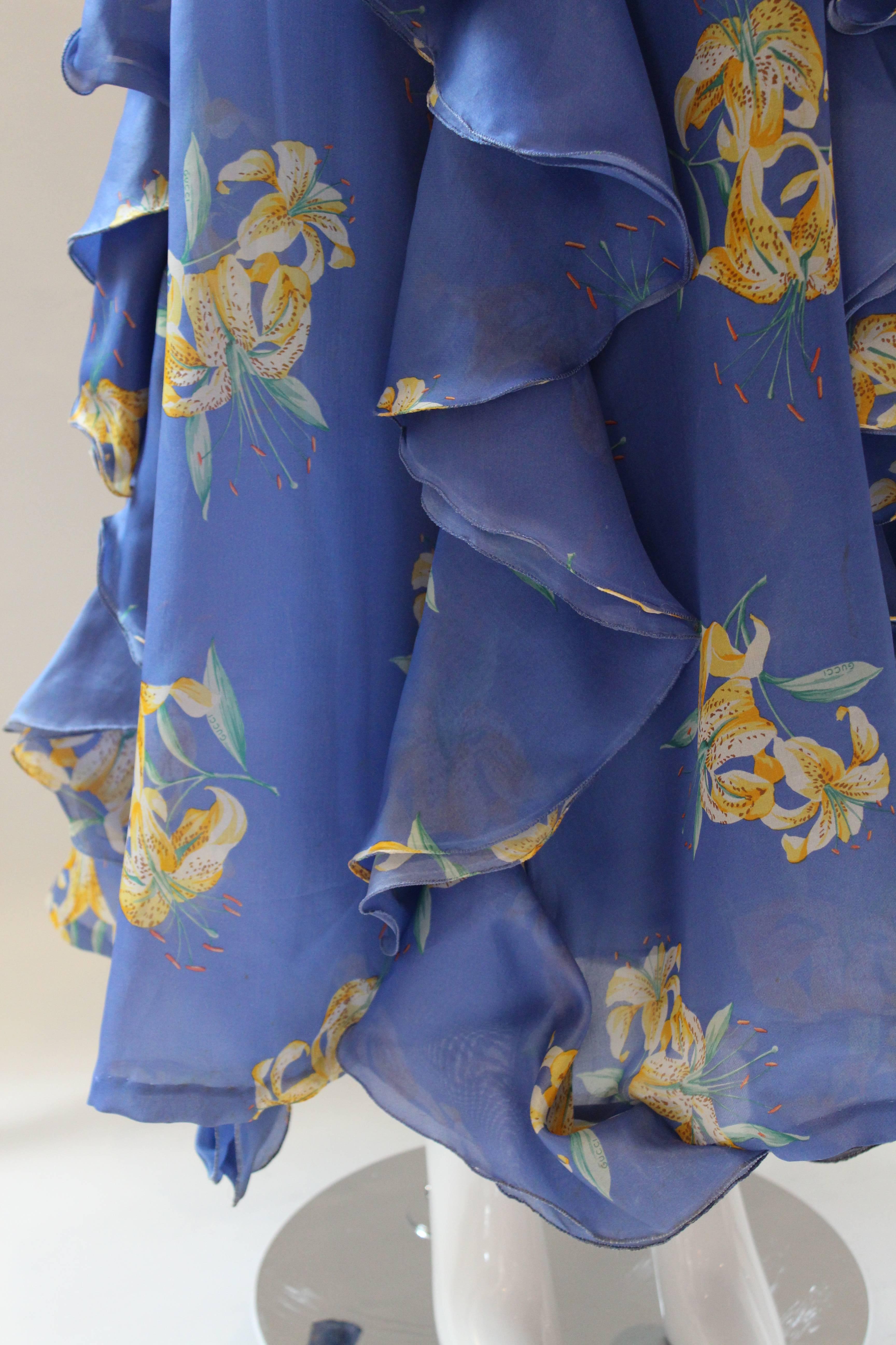 1970's Vintage Gucci Blue Floral Gown  2
