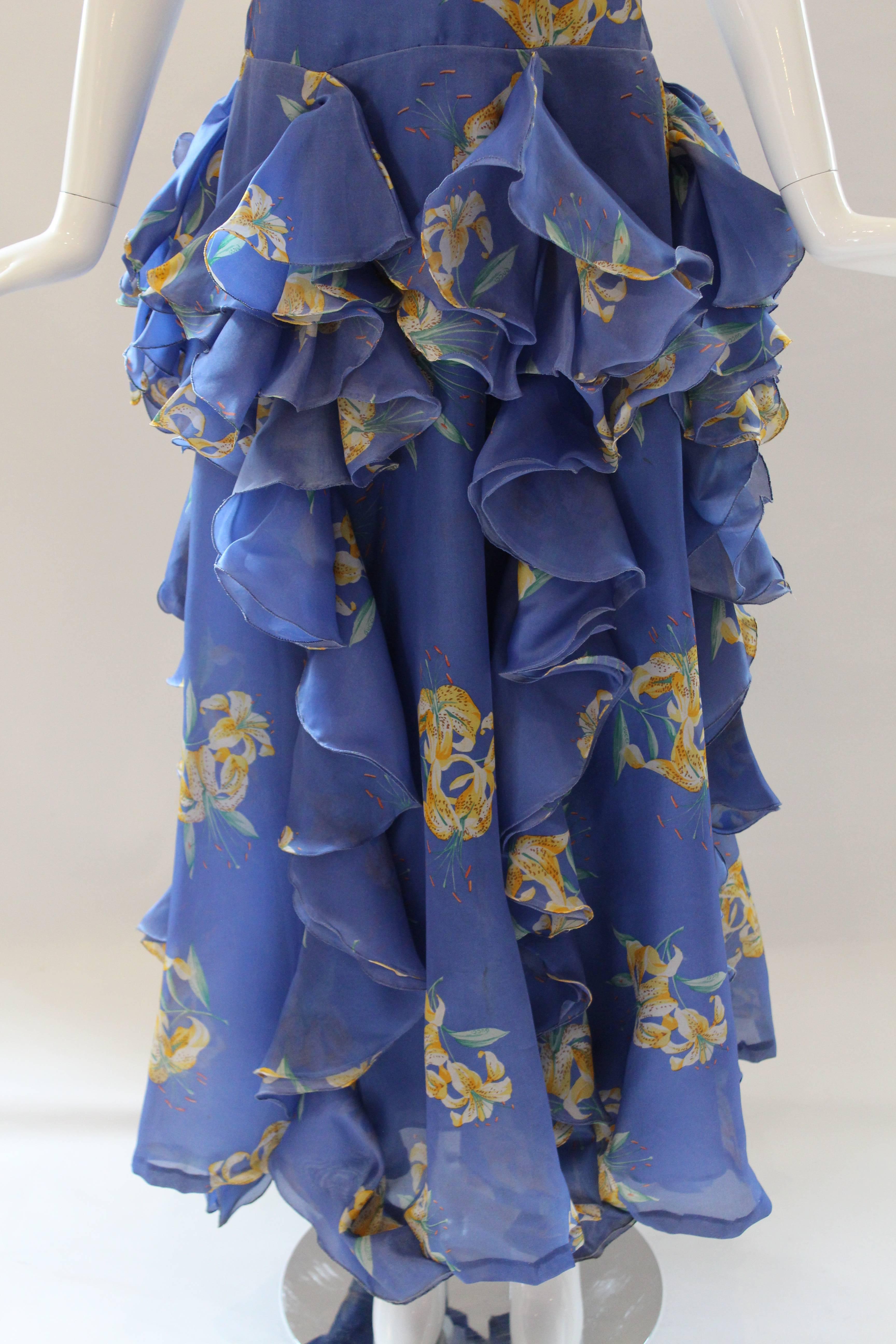 Purple 1970's Vintage Gucci Blue Floral Gown 