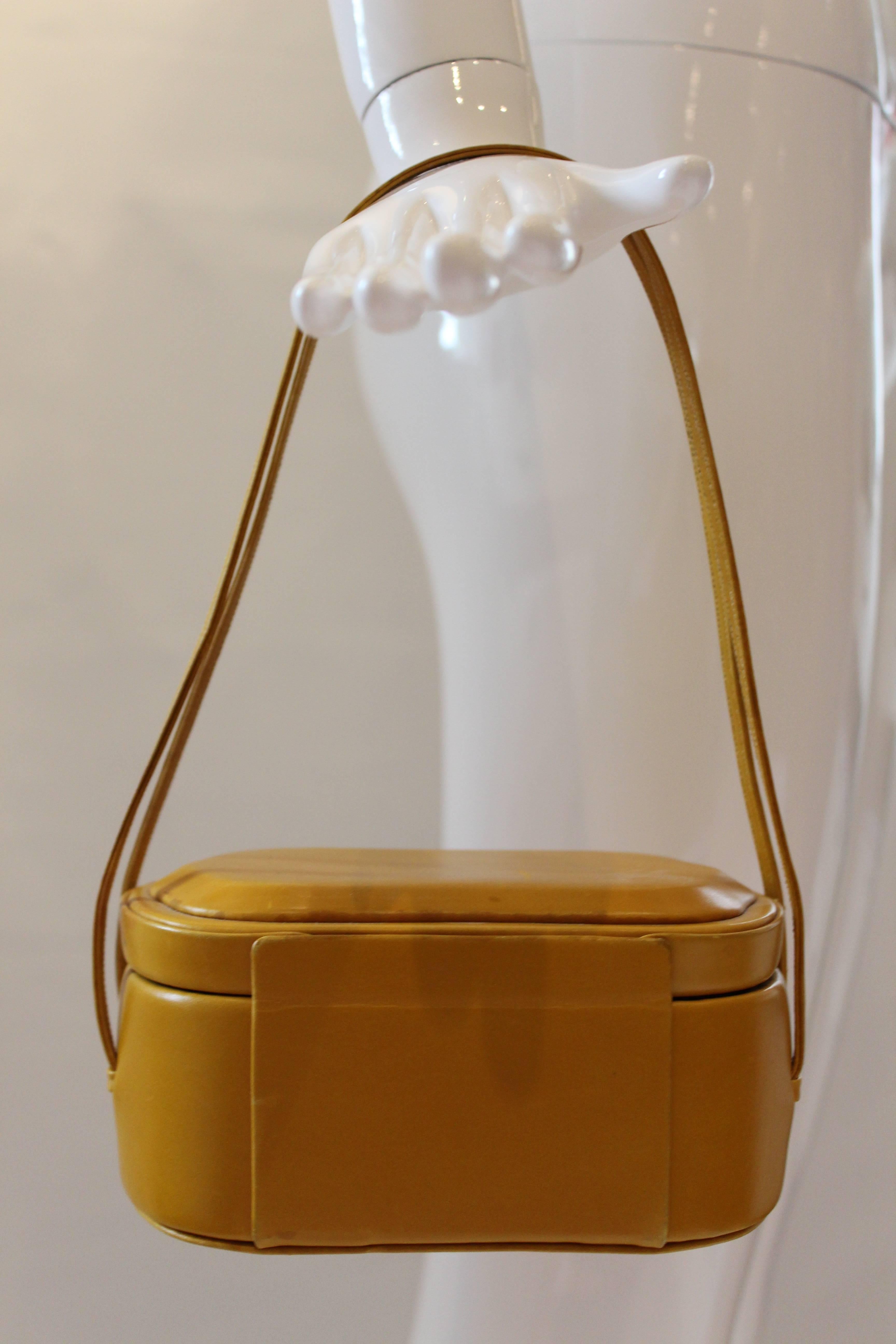 Rare 1960's Judith Leiber Mustard Leather Box Handbag  For Sale 1