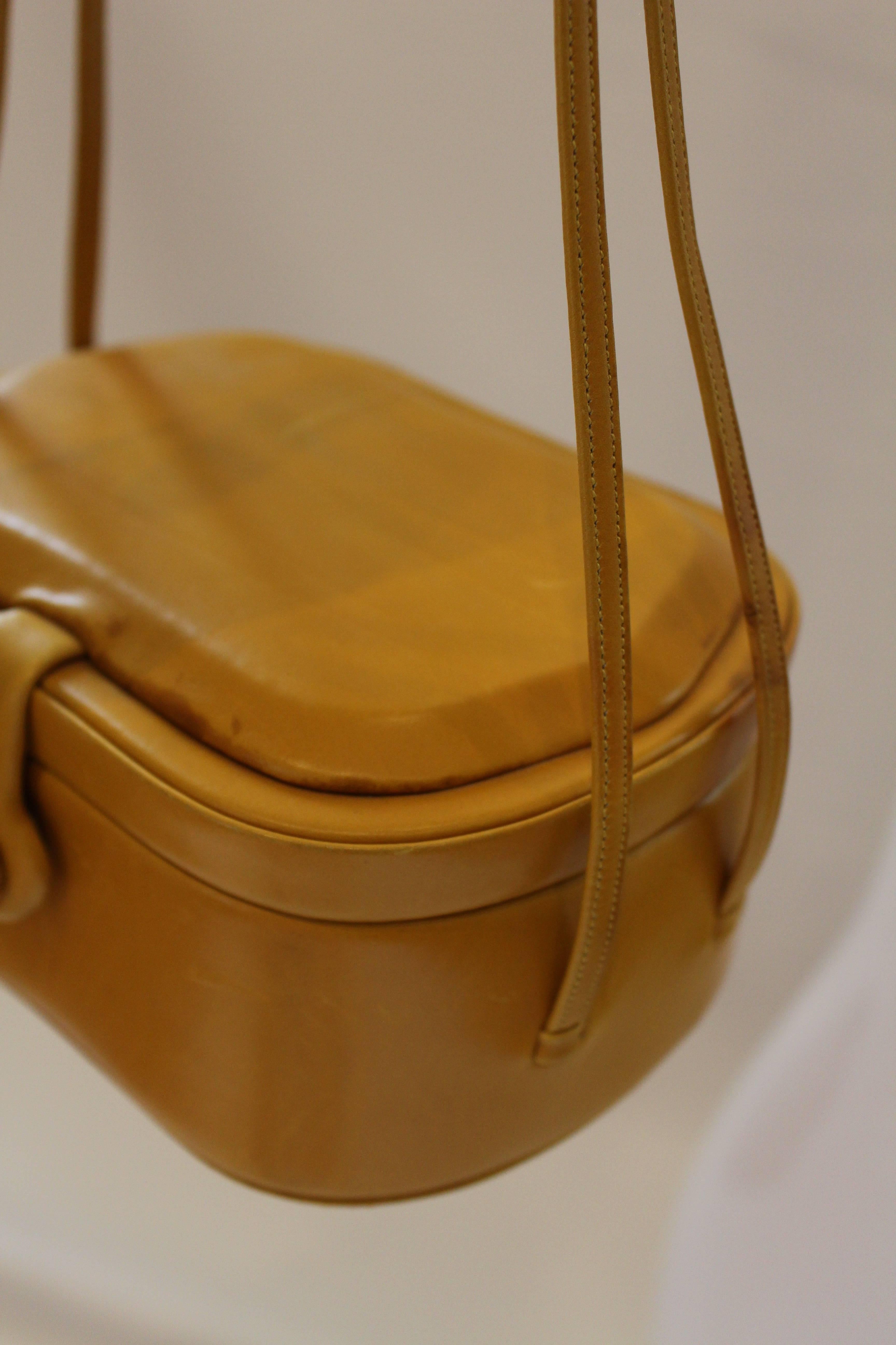 Women's Rare 1960's Judith Leiber Mustard Leather Box Handbag  For Sale