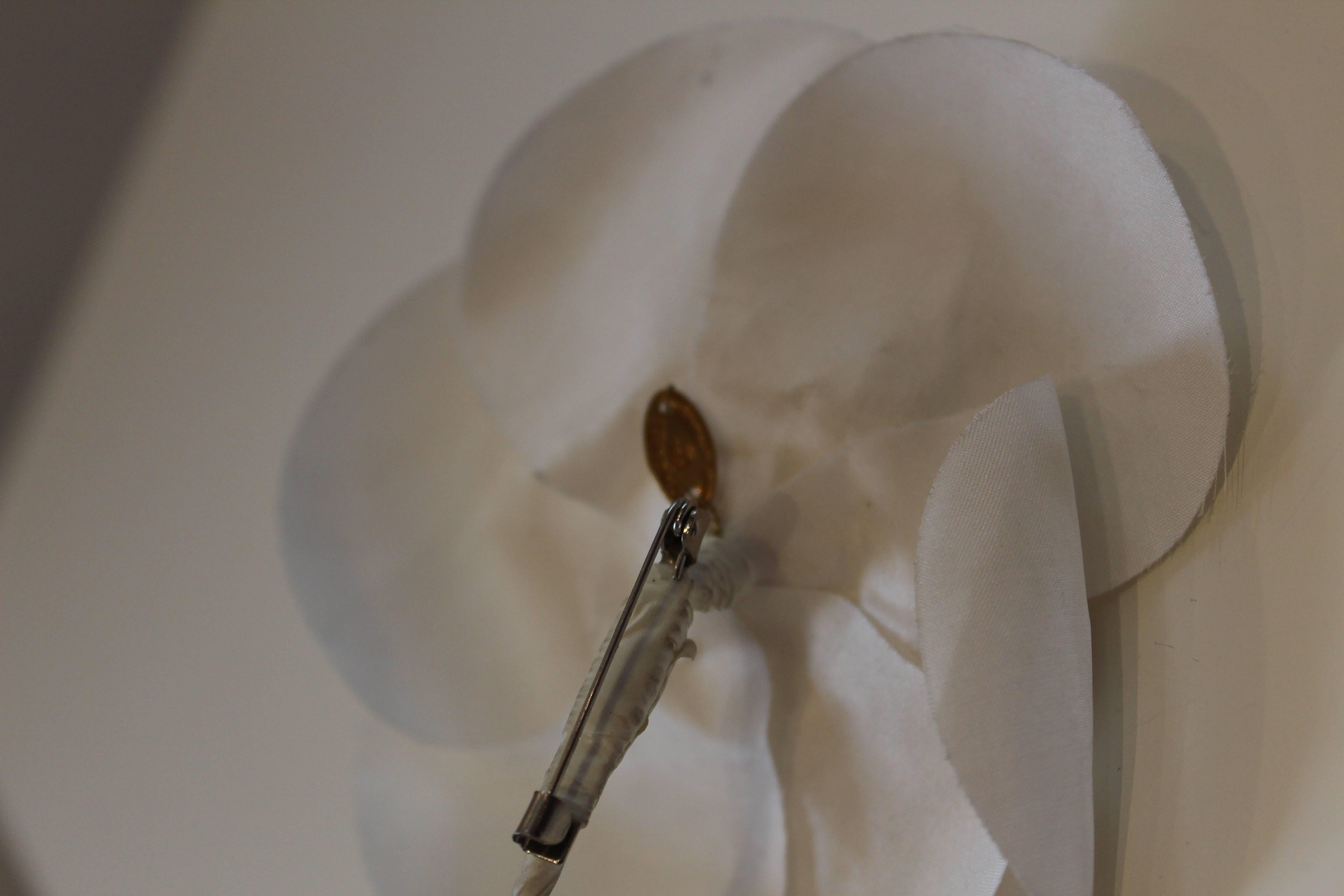 Women's or Men's Vintage Chanel White Camilla Flower Brooch Pin 