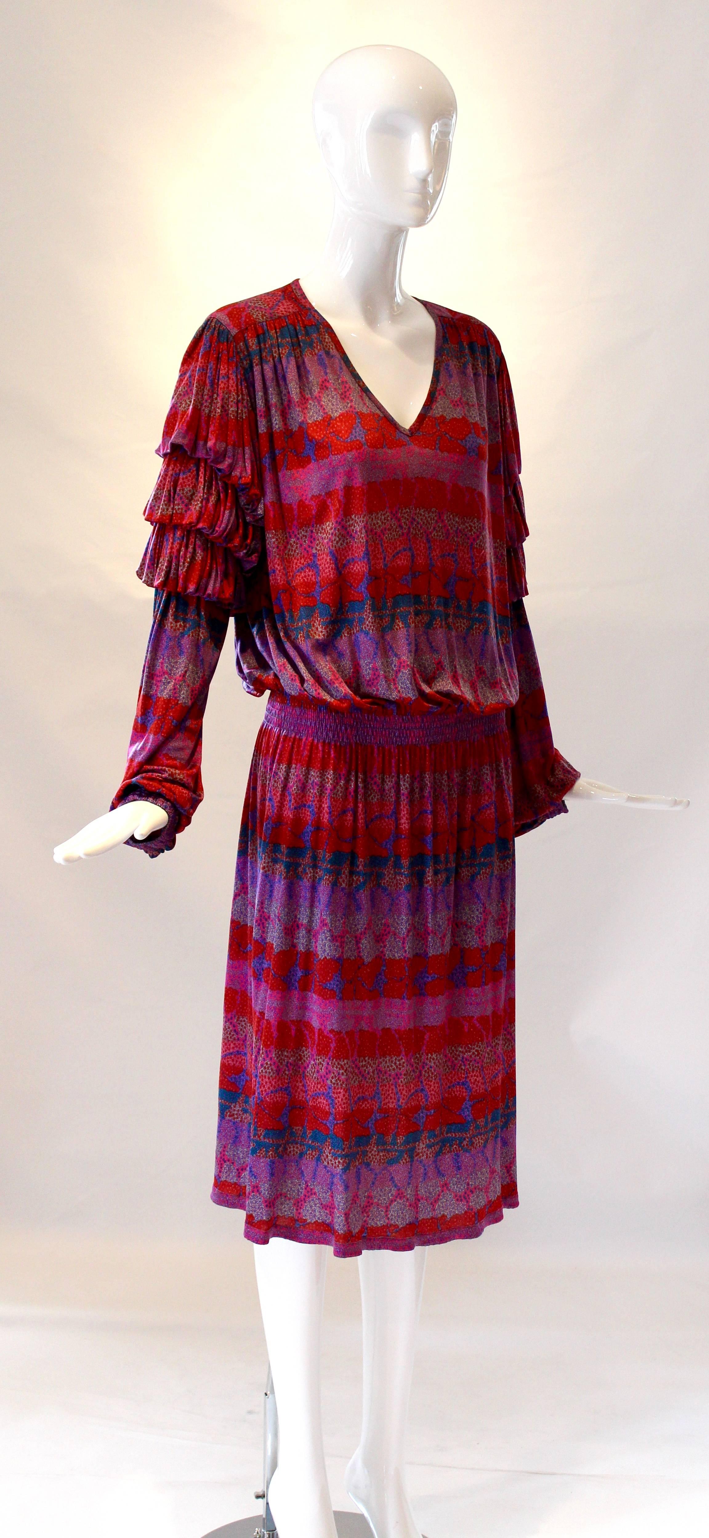 Vibrant Missoni Silk Jersey Dress In Good Condition For Sale In Houston, TX