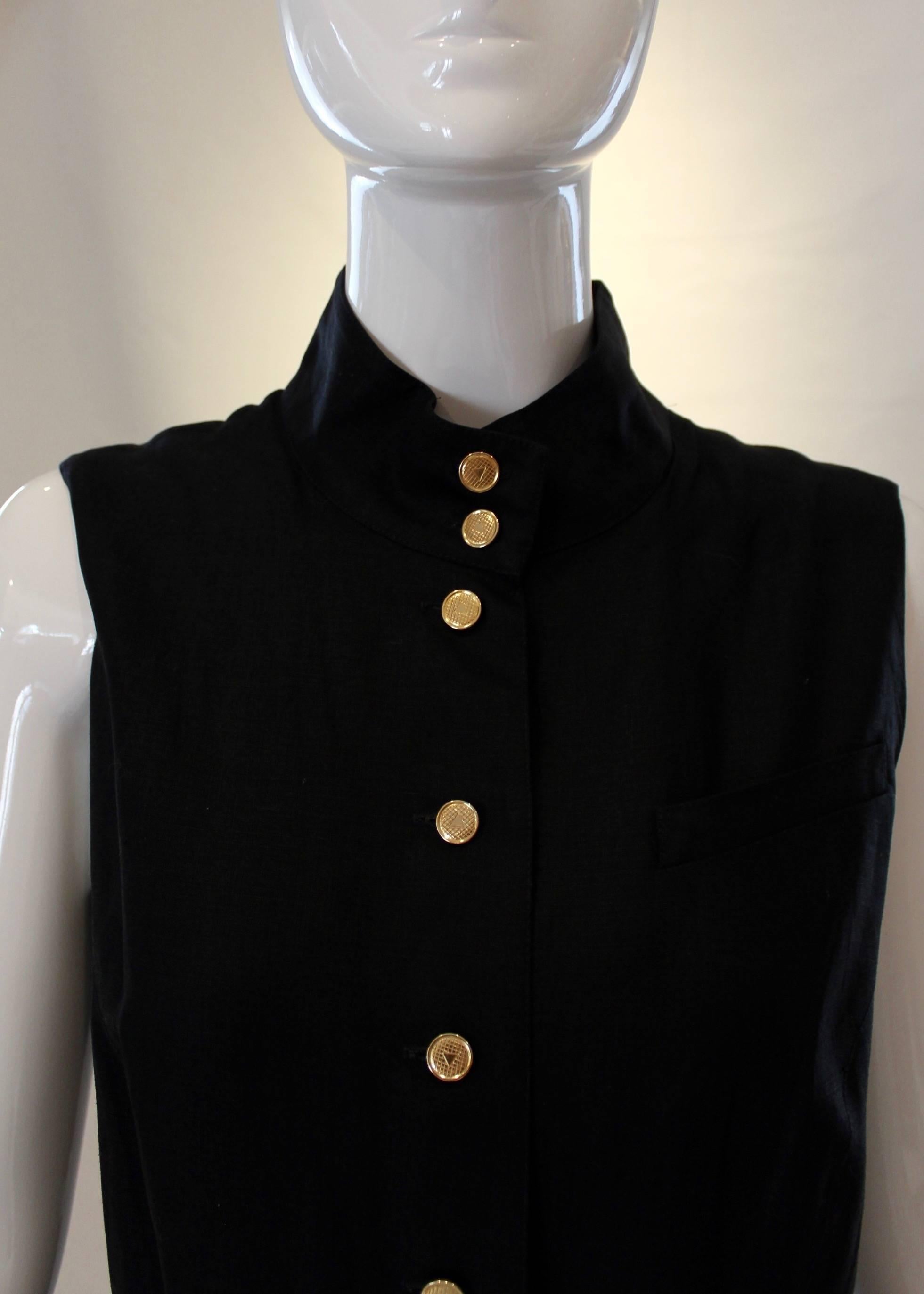 Black 1980s Louis Feraud Button Down Ruffled Dress  For Sale